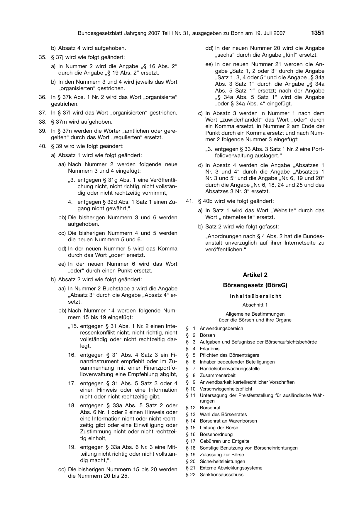 BGBl. 2007, Seite 1351 — Originalseite als Abbildung