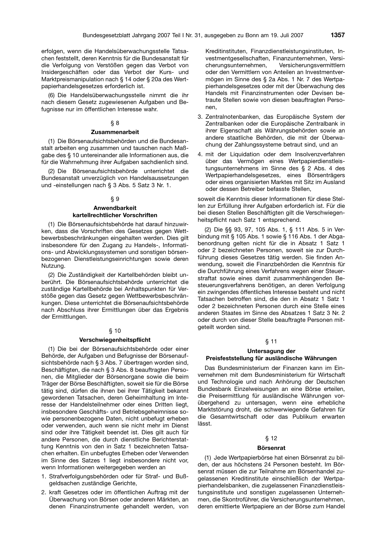 BGBl. 2007, Seite 1357 — Originalseite als Abbildung