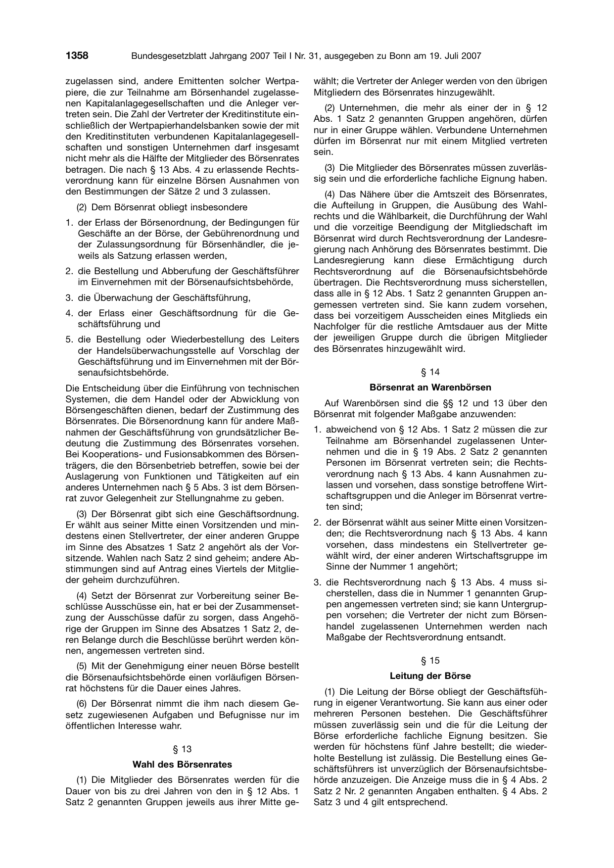 BGBl. 2007, Seite 1358 — Originalseite als Abbildung