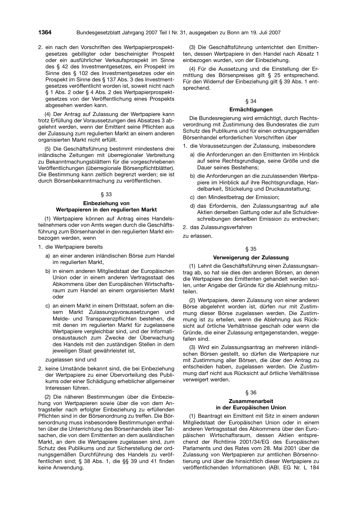 BGBl. 2007, Seite 1364 — Originalseite als Abbildung