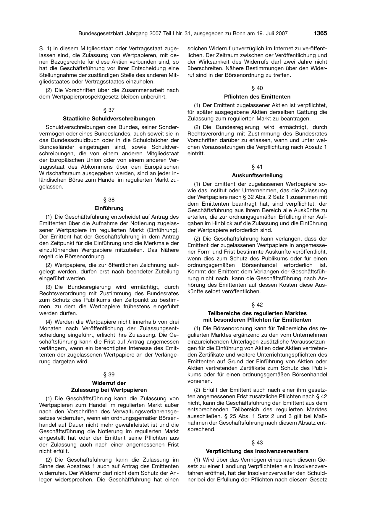 BGBl. 2007, Seite 1365 — Originalseite als Abbildung