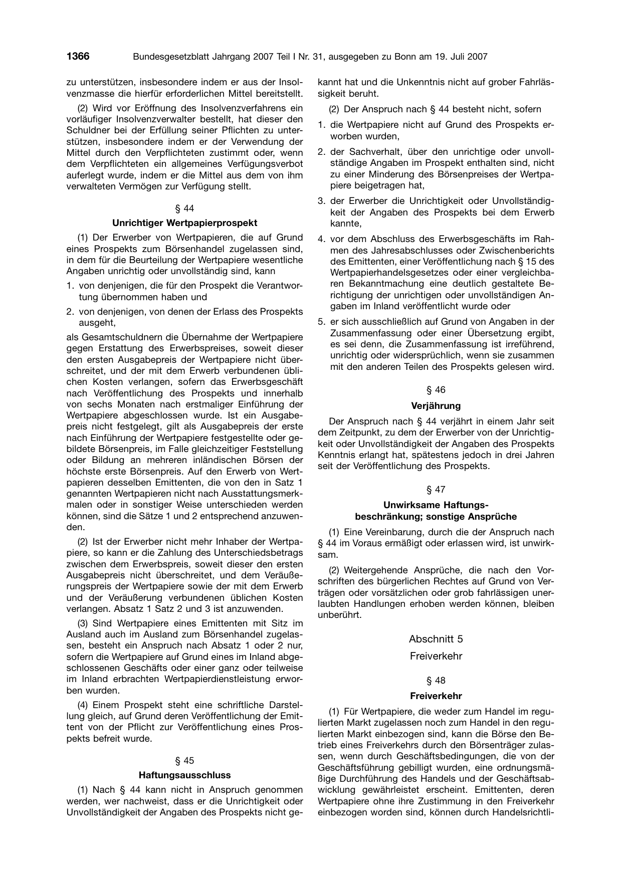 BGBl. 2007, Seite 1366 — Originalseite als Abbildung