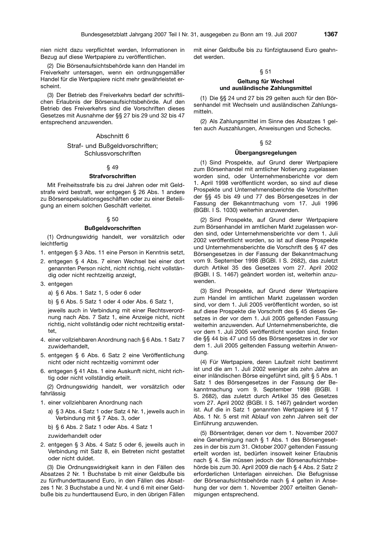 BGBl. 2007, Seite 1367 — Originalseite als Abbildung