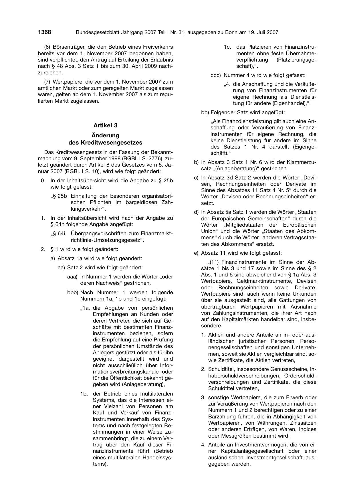 BGBl. 2007, Seite 1368 — Originalseite als Abbildung