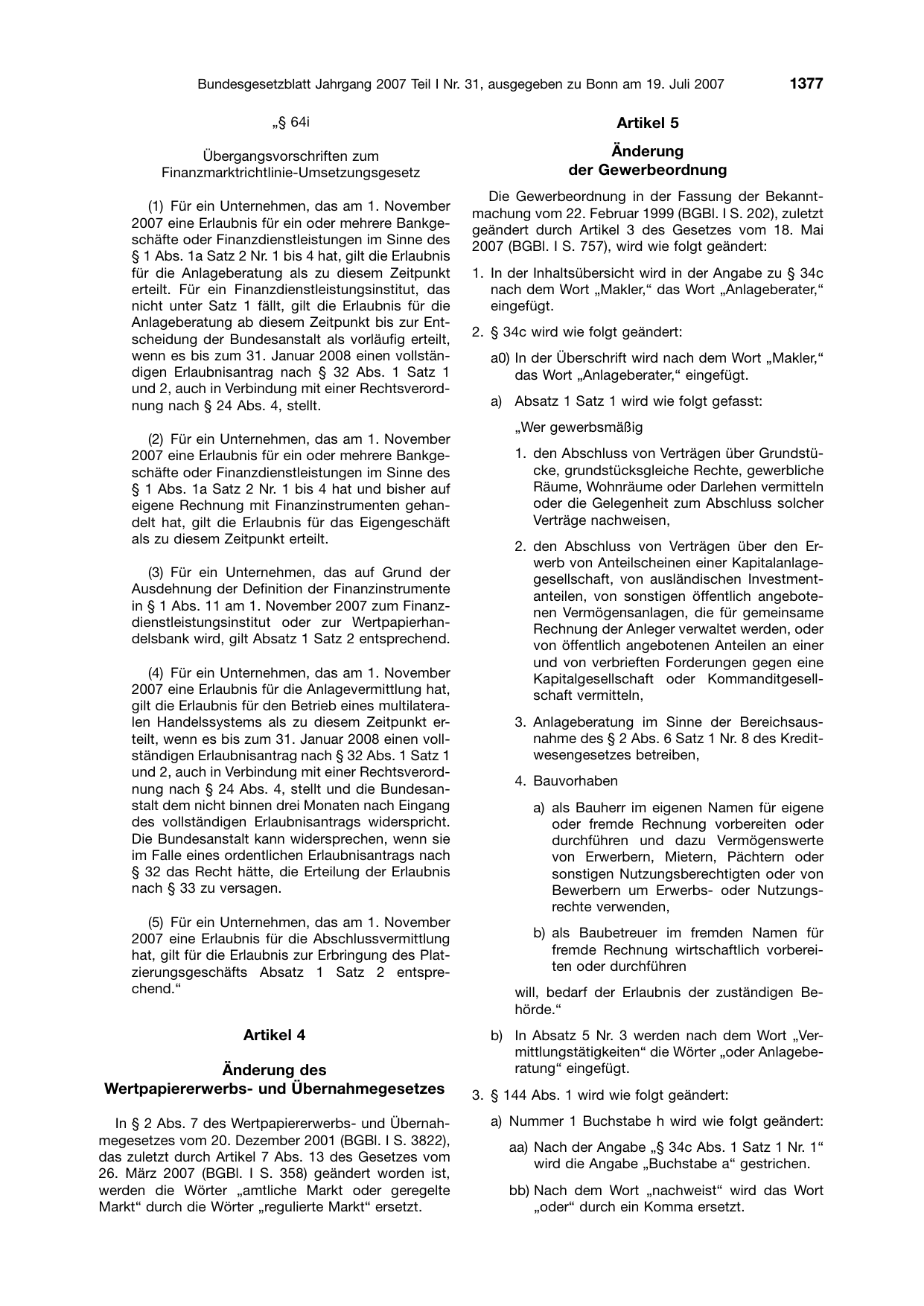 BGBl. 2007, Seite 1377 — Originalseite als Abbildung