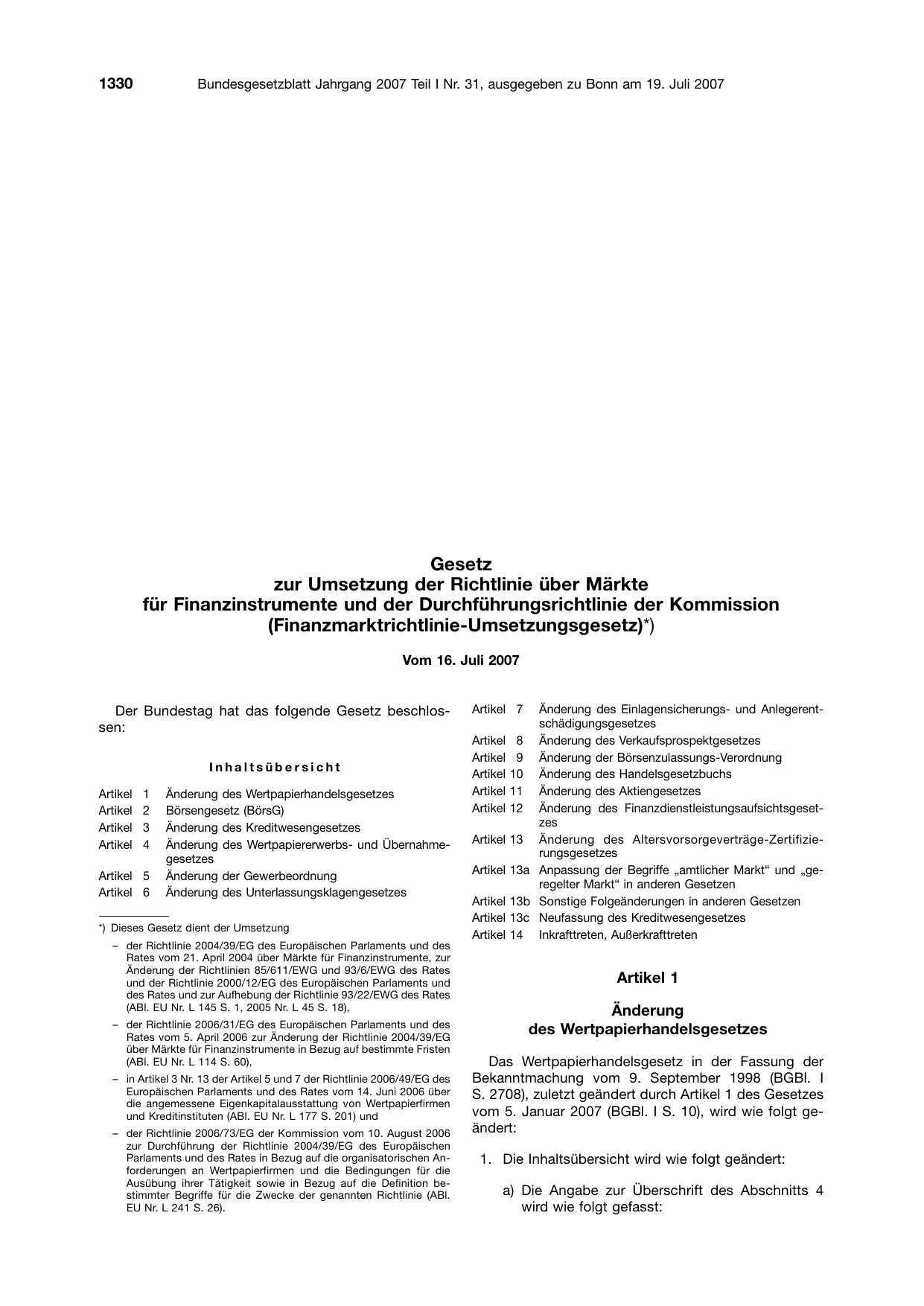 BGBl. 2007, Seite 1330 — Originalseite als Abbildung
