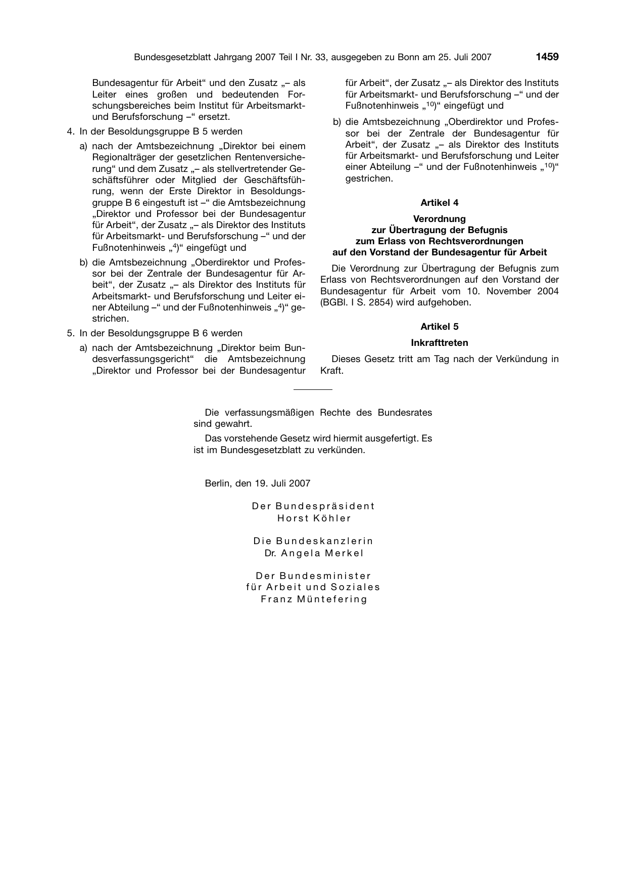 BGBl. 2007, Seite 1459 — Originalseite als Abbildung