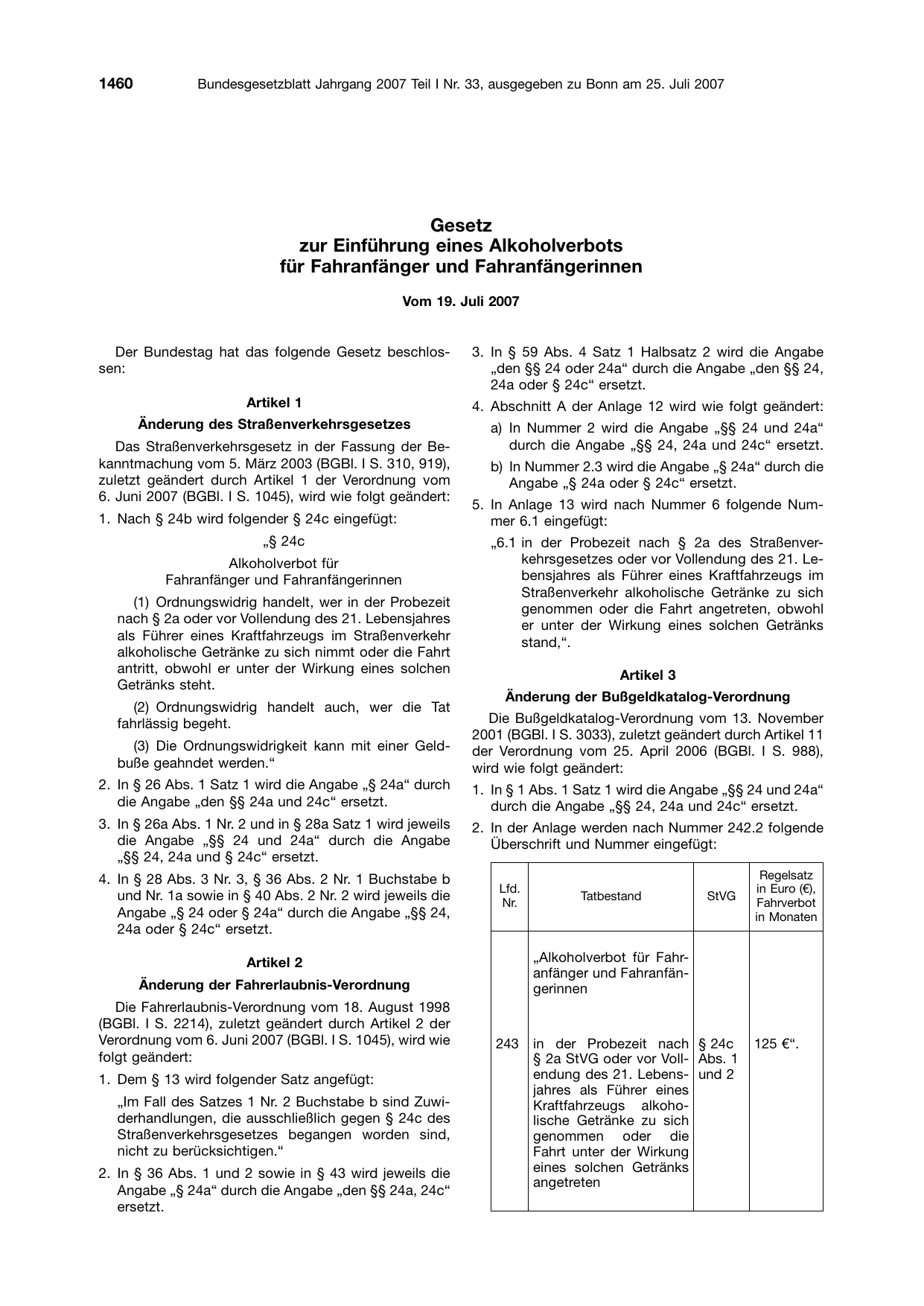 BGBl. 2007, Seite 1460 — Originalseite als Abbildung