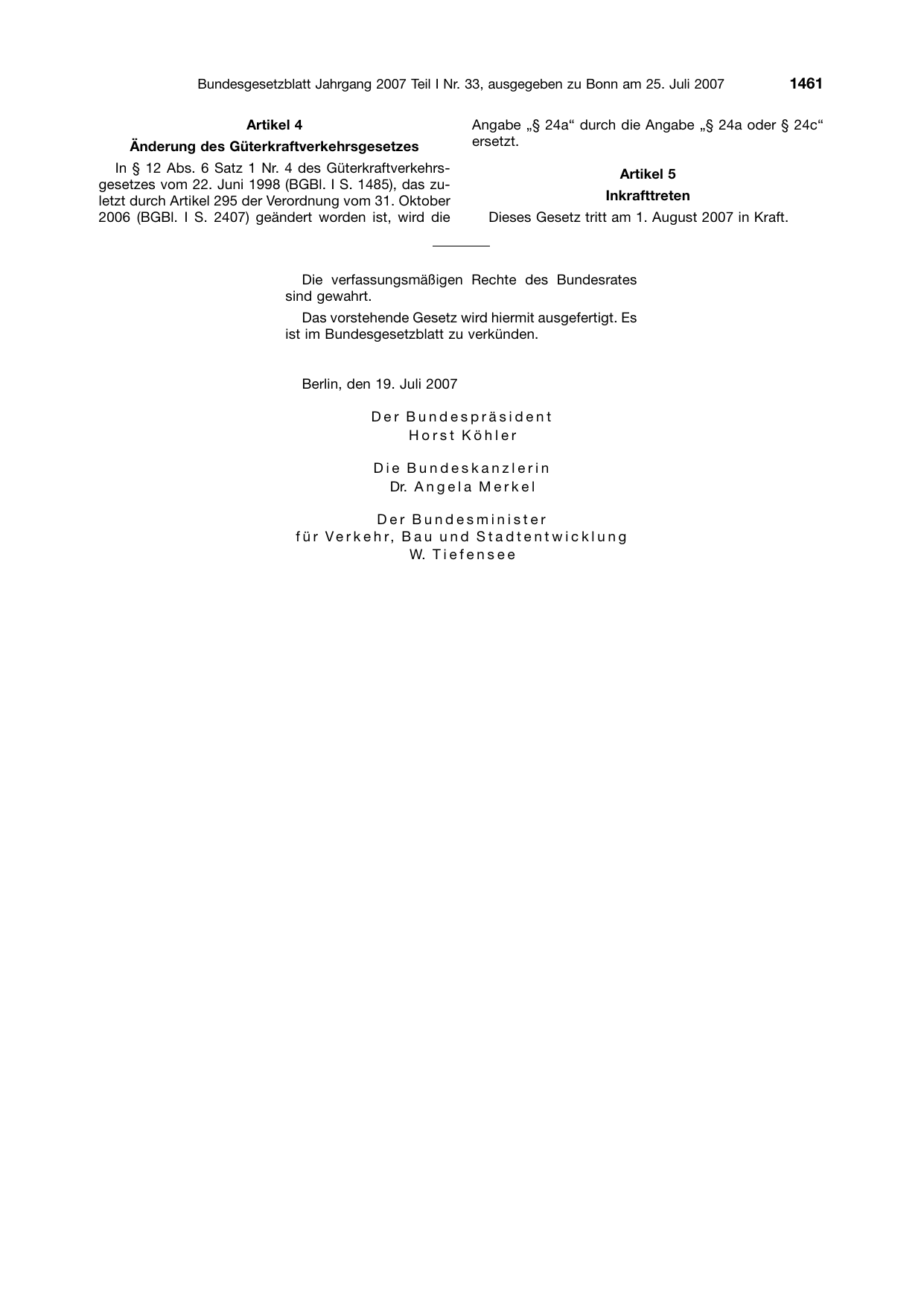 BGBl. 2007, Seite 1461 — Originalseite als Abbildung