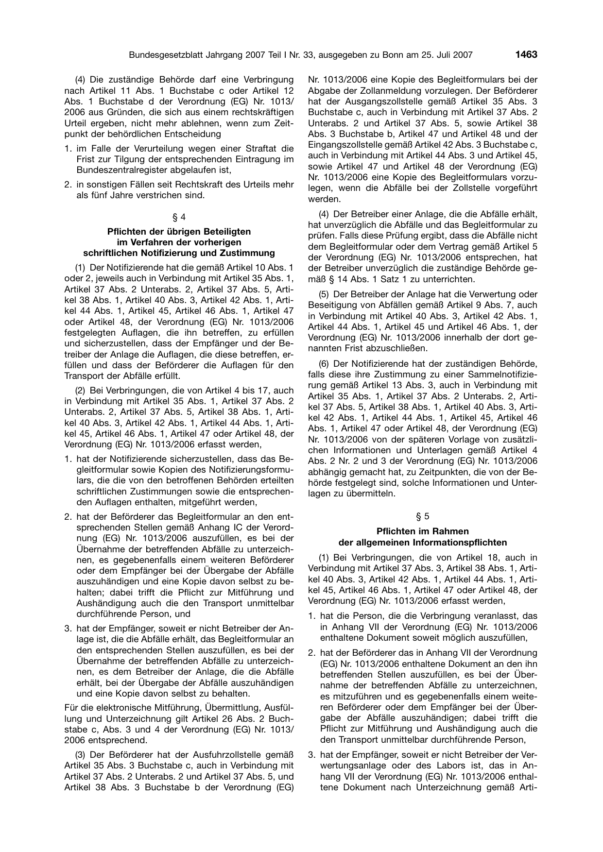 BGBl. 2007, Seite 1463 — Originalseite als Abbildung