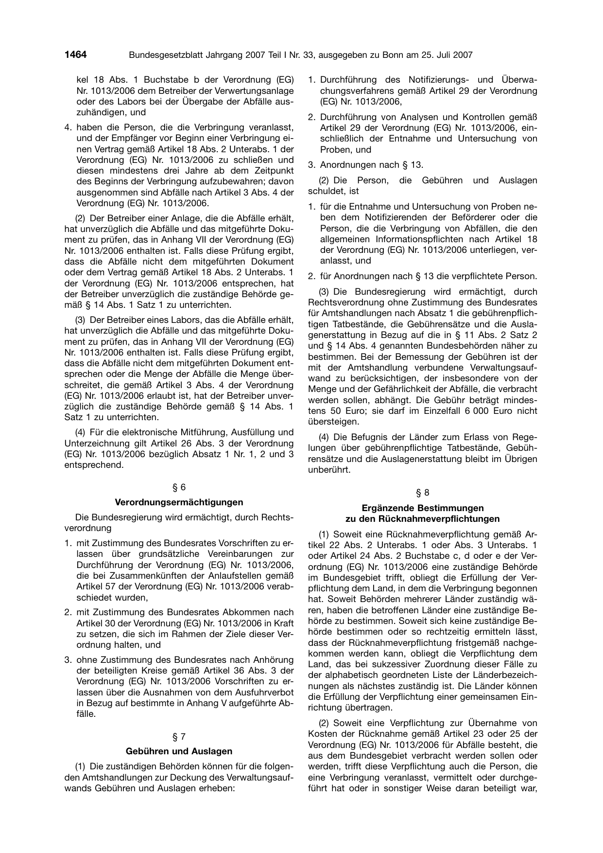 BGBl. 2007, Seite 1464 — Originalseite als Abbildung