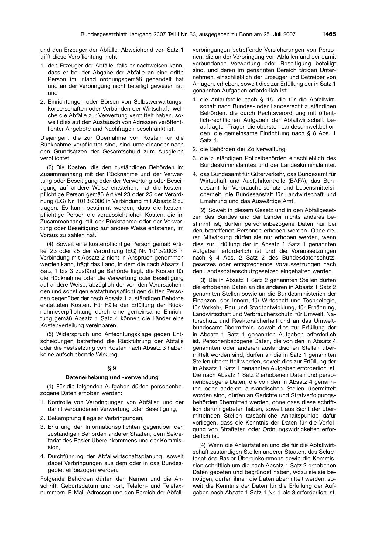 BGBl. 2007, Seite 1465 — Originalseite als Abbildung