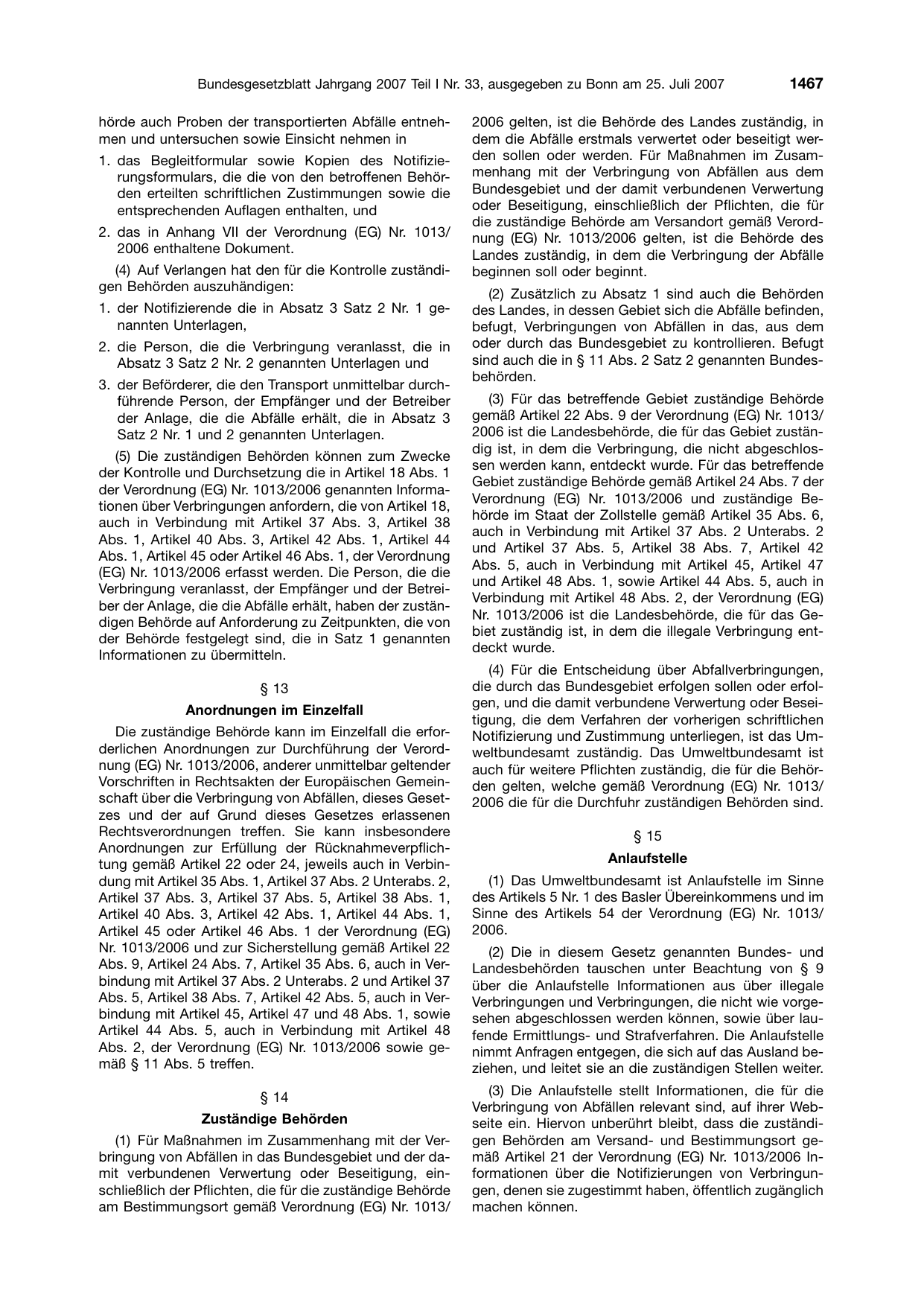 BGBl. 2007, Seite 1467 — Originalseite als Abbildung
