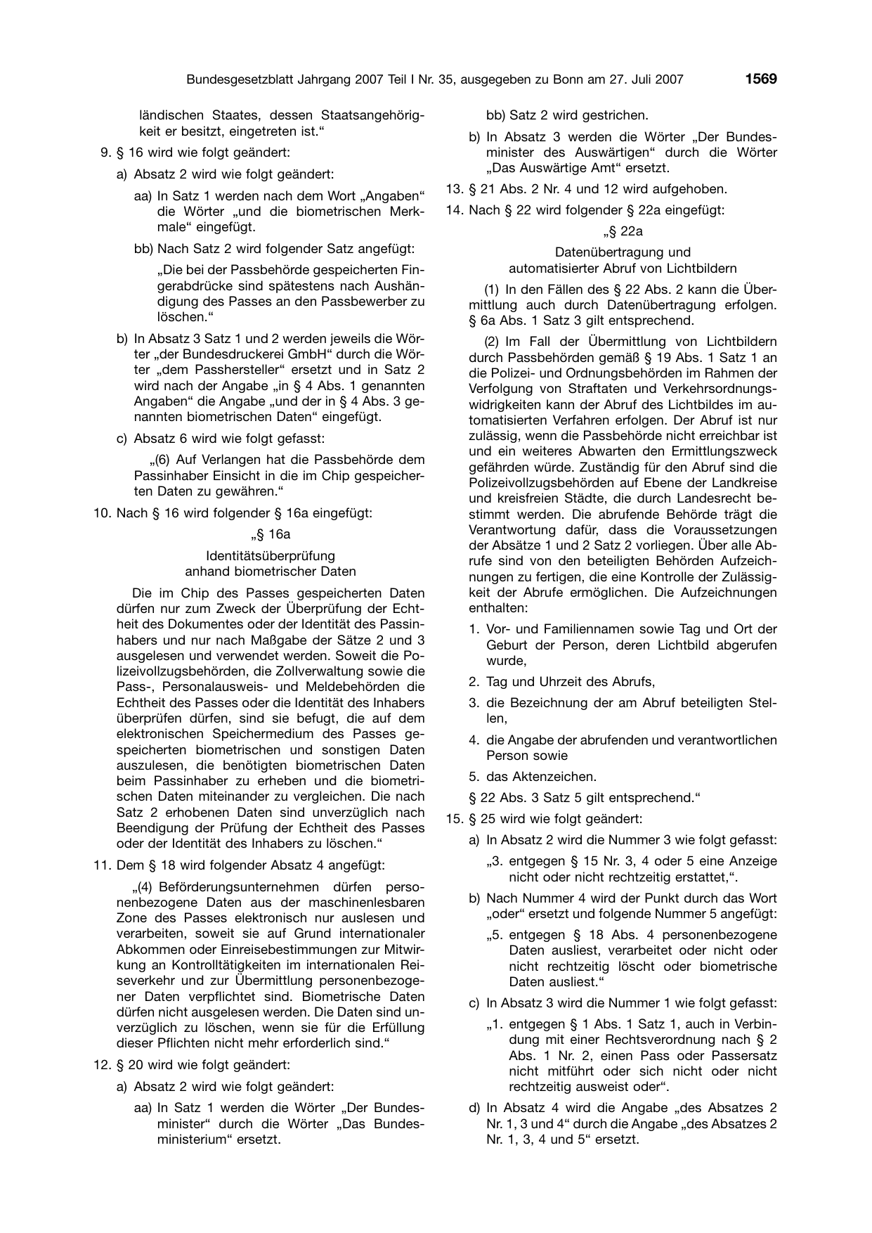 BGBl. 2007, Seite 1569 — Originalseite als Abbildung