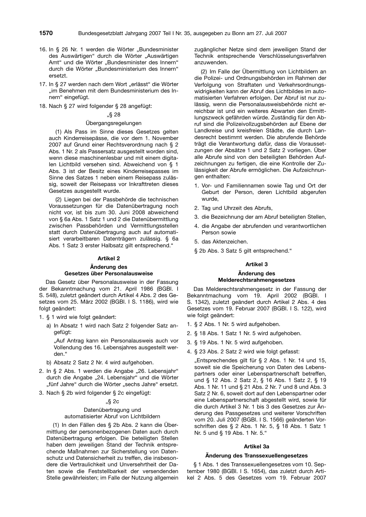 BGBl. 2007, Seite 1570 — Originalseite als Abbildung