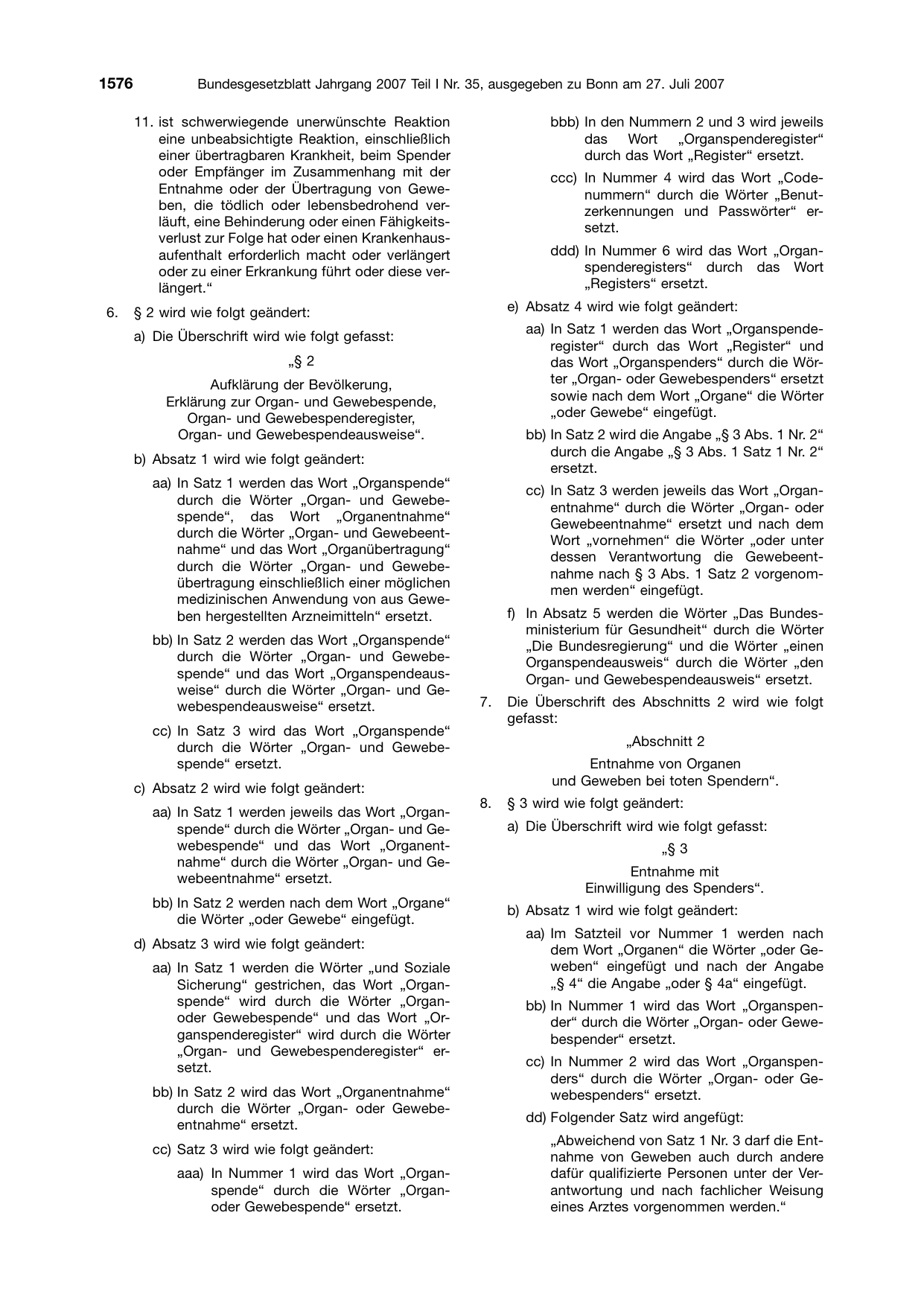 BGBl. 2007, Seite 1576 — Originalseite als Abbildung