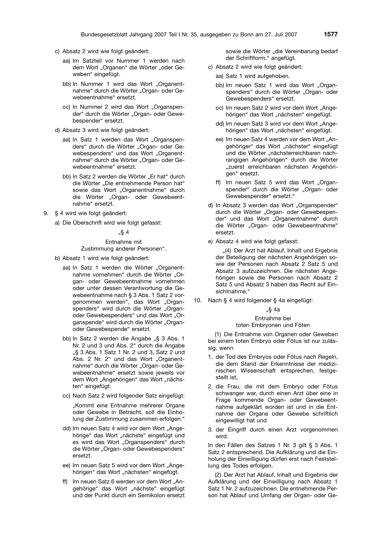BGBl. 2007, Seite 1577 — Originalseite als Abbildung