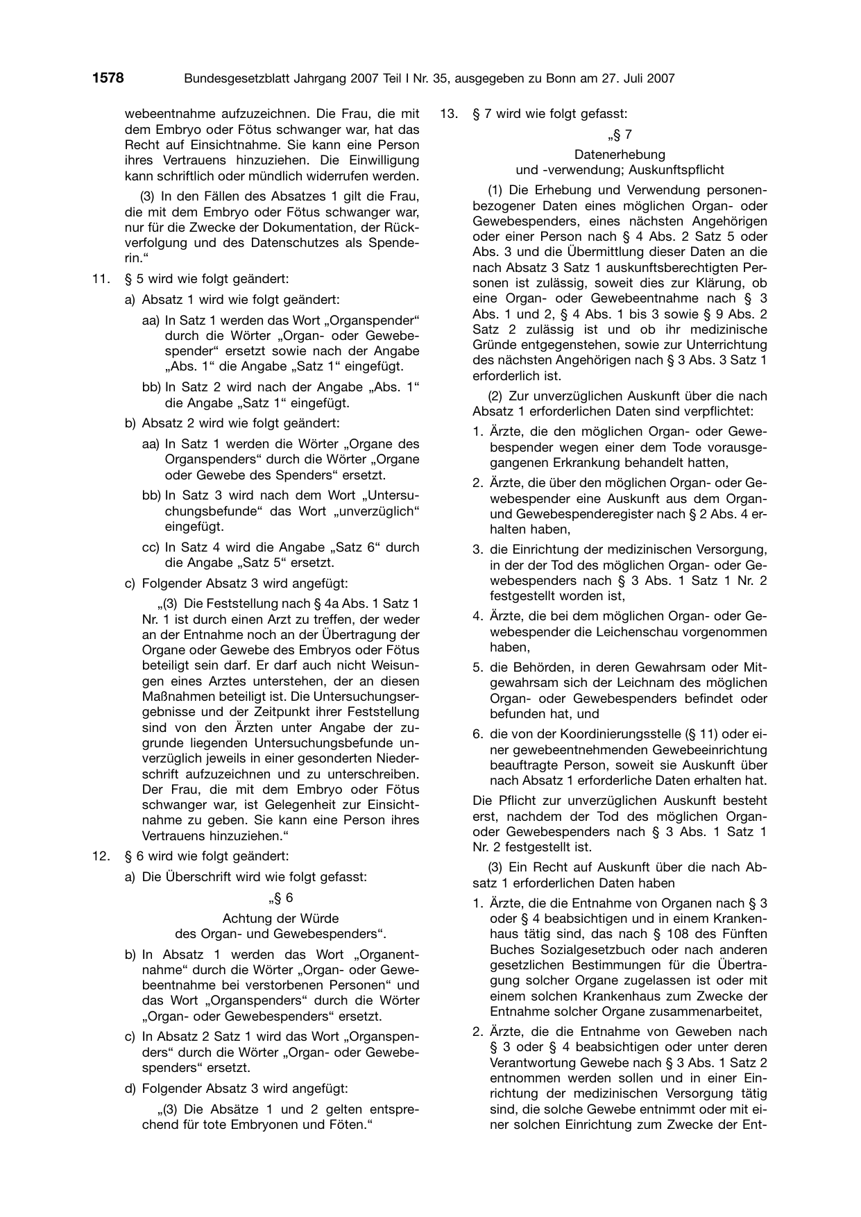 BGBl. 2007, Seite 1578 — Originalseite als Abbildung