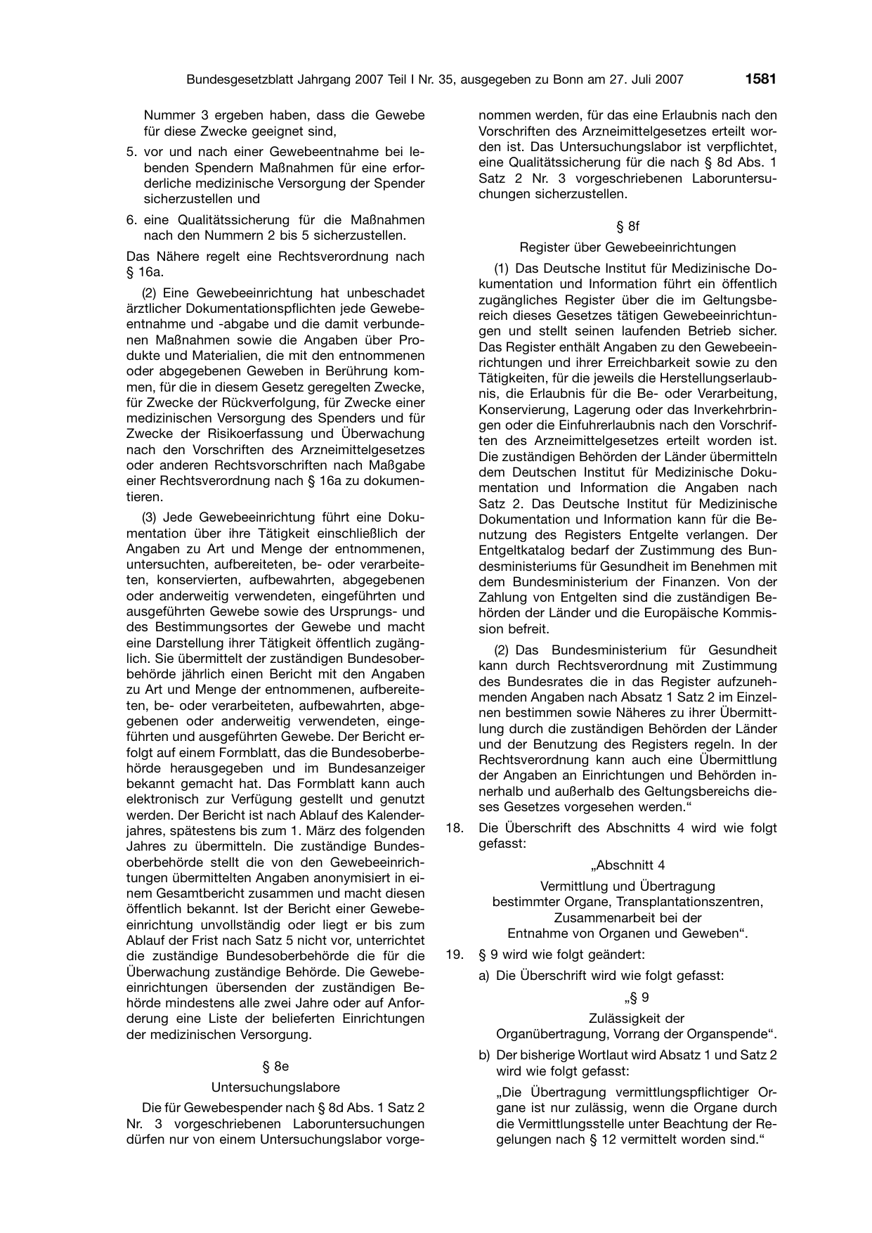 BGBl. 2007, Seite 1581 — Originalseite als Abbildung