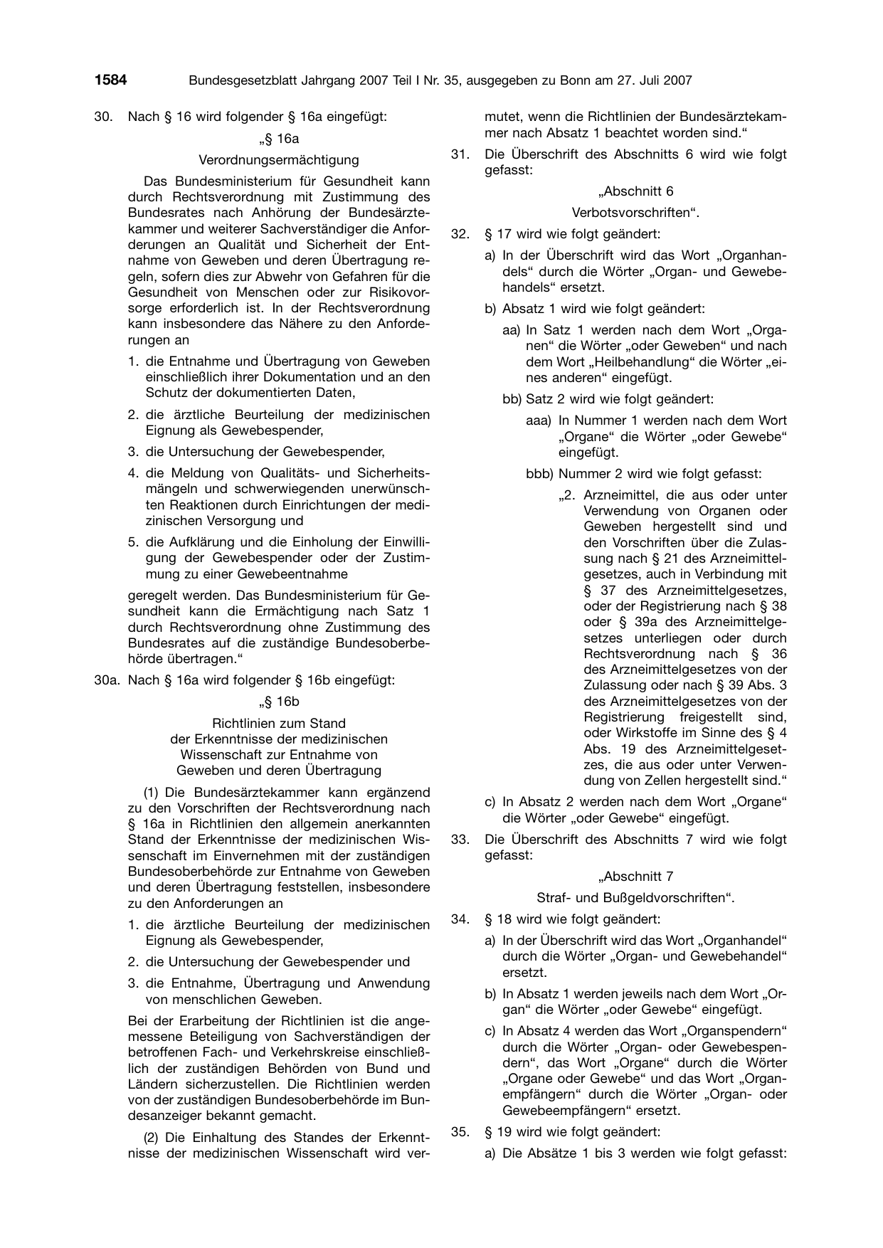 BGBl. 2007, Seite 1584 — Originalseite als Abbildung