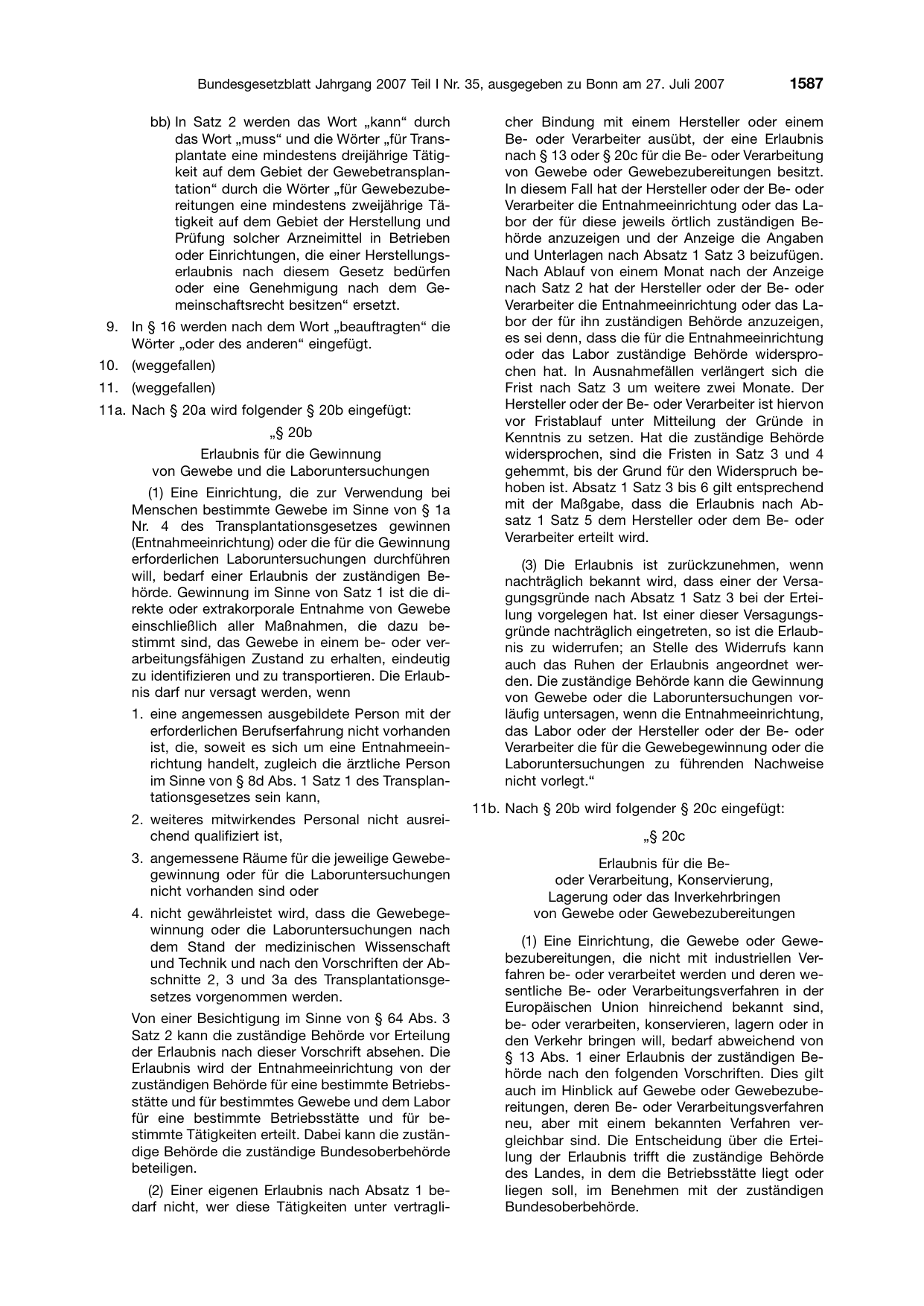 BGBl. 2007, Seite 1587 — Originalseite als Abbildung