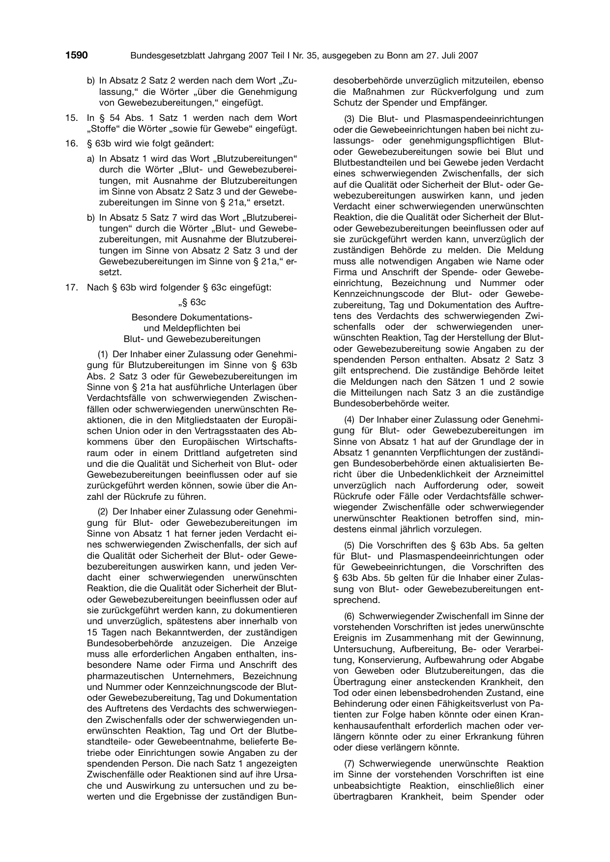 BGBl. 2007, Seite 1590 — Originalseite als Abbildung