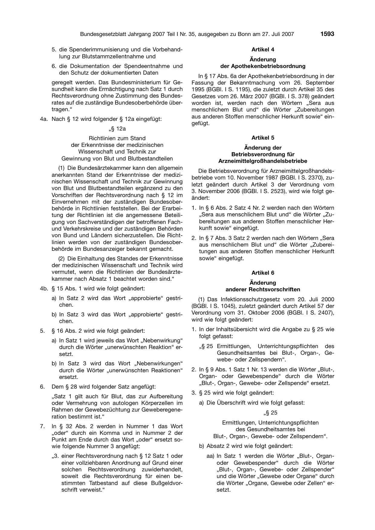 BGBl. 2007, Seite 1593 — Originalseite als Abbildung