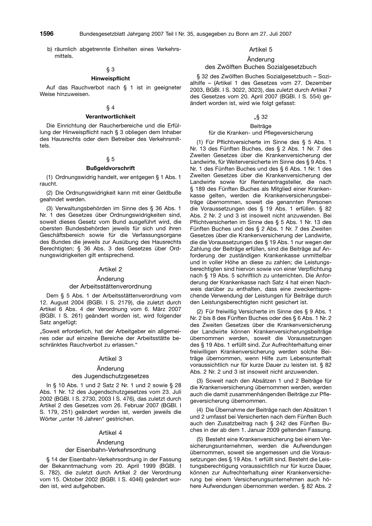 BGBl. 2007, Seite 1596 — Originalseite als Abbildung