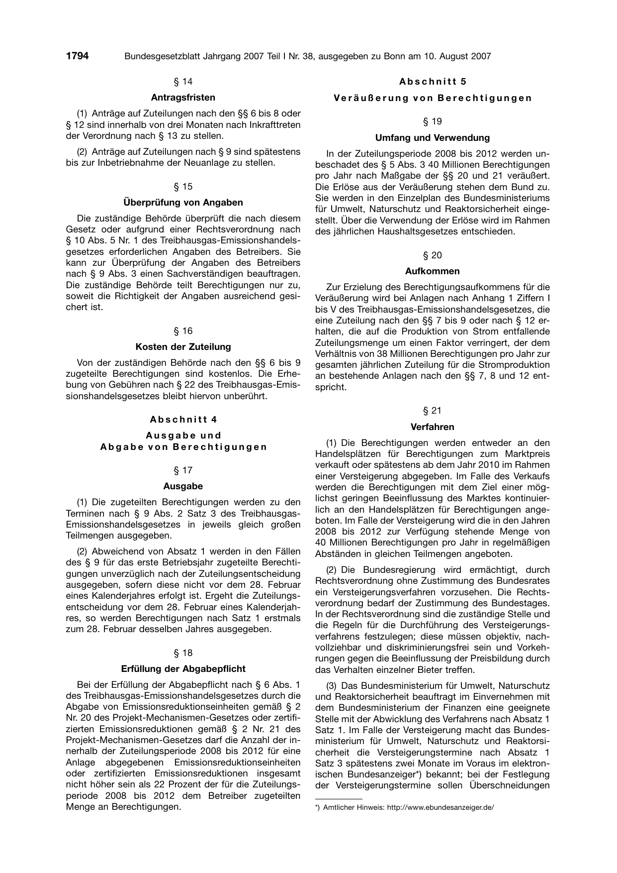 BGBl. 2007, Seite 1794 — Originalseite als Abbildung