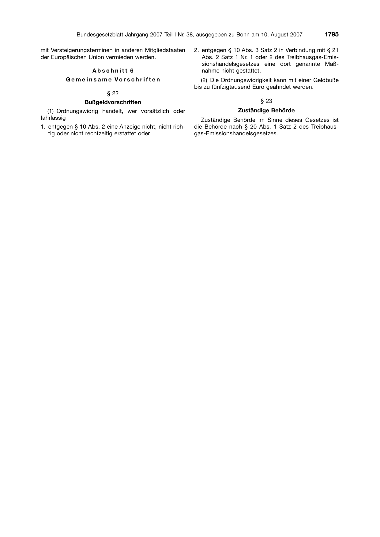BGBl. 2007, Seite 1795 — Originalseite als Abbildung