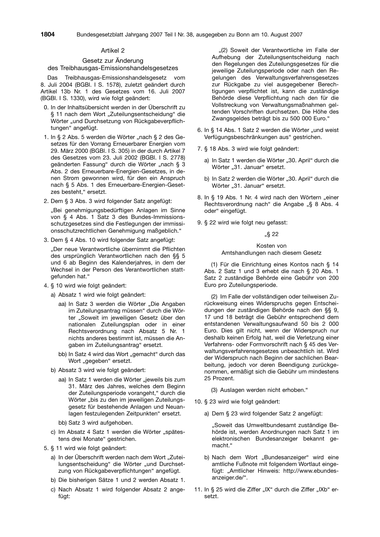 BGBl. 2007, Seite 1804 — Originalseite als Abbildung