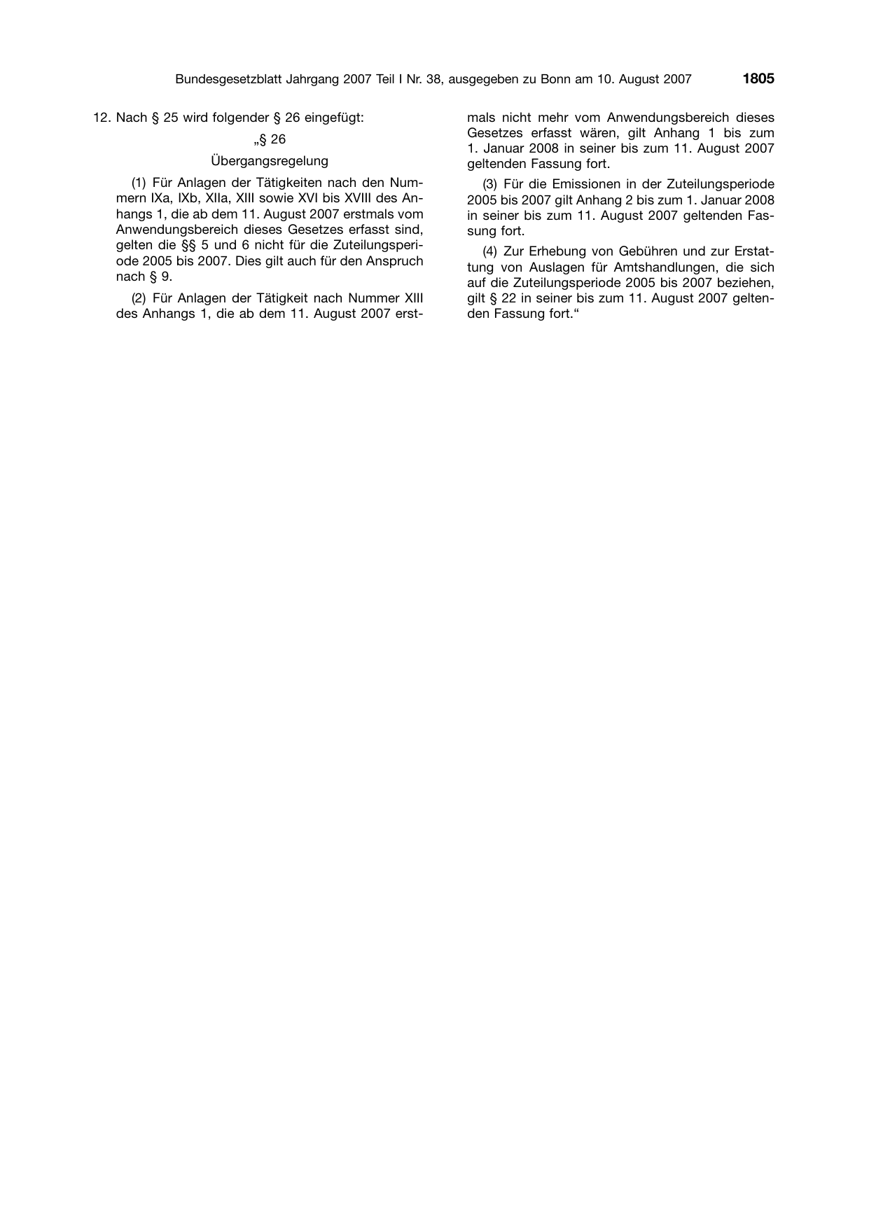 BGBl. 2007, Seite 1805 — Originalseite als Abbildung