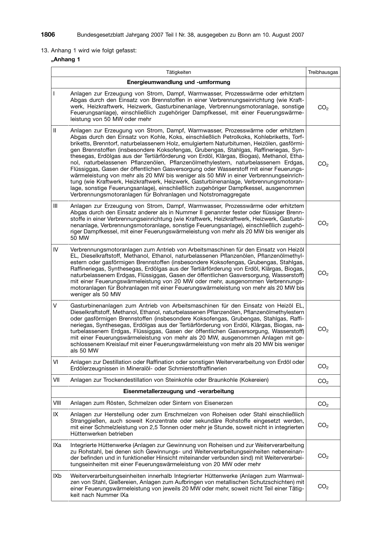 BGBl. 2007, Seite 1806 — Originalseite als Abbildung
