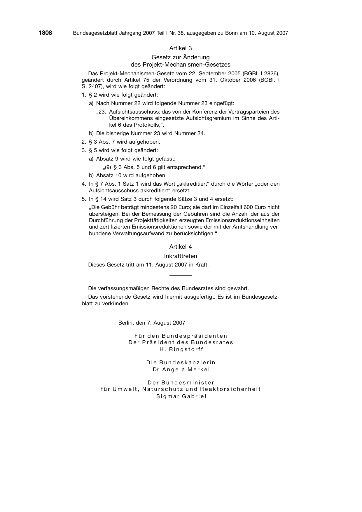 BGBl. 2007, Seite 1808 — Originalseite als Abbildung