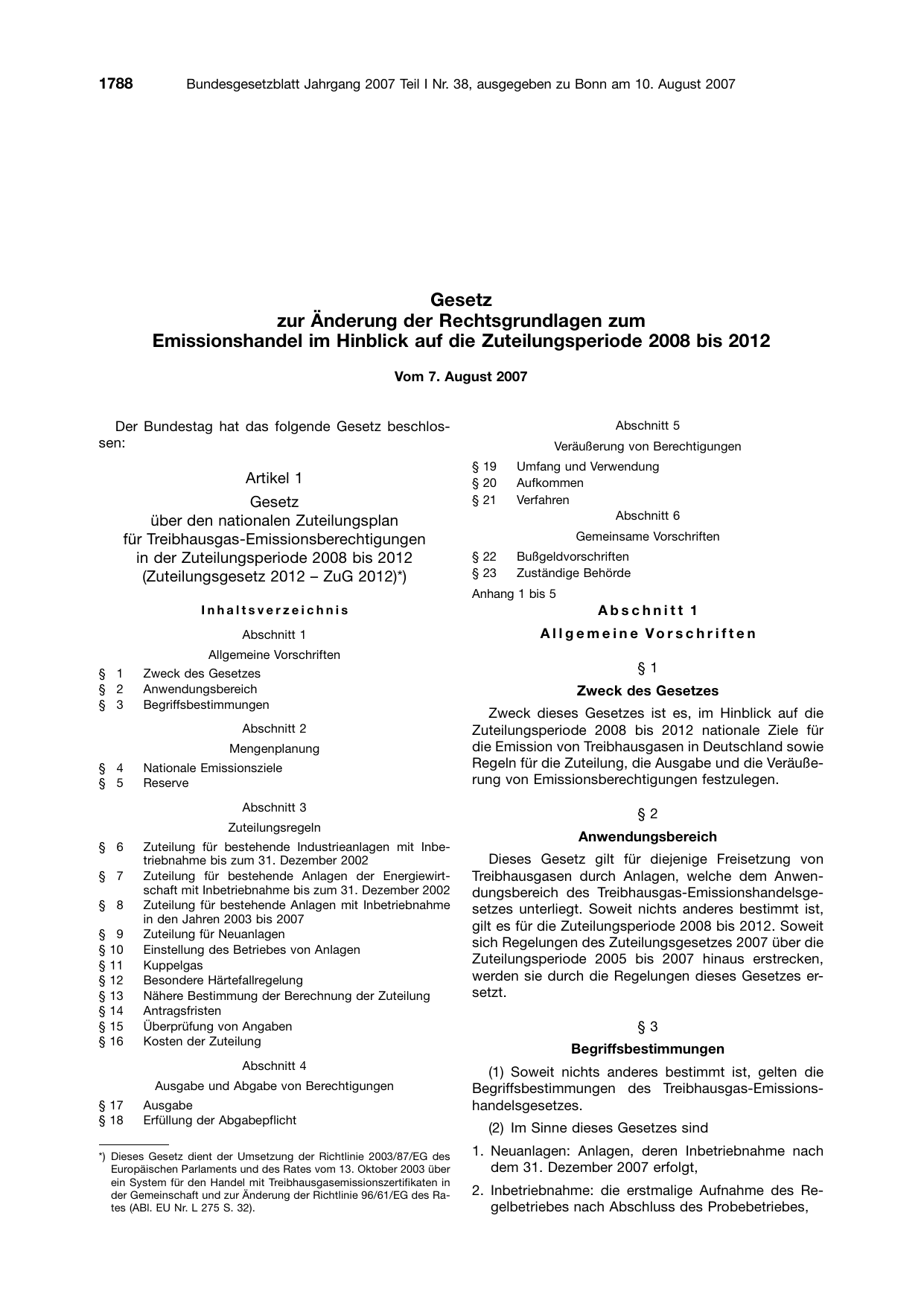 BGBl. 2007, Seite 1788 — Originalseite als Abbildung