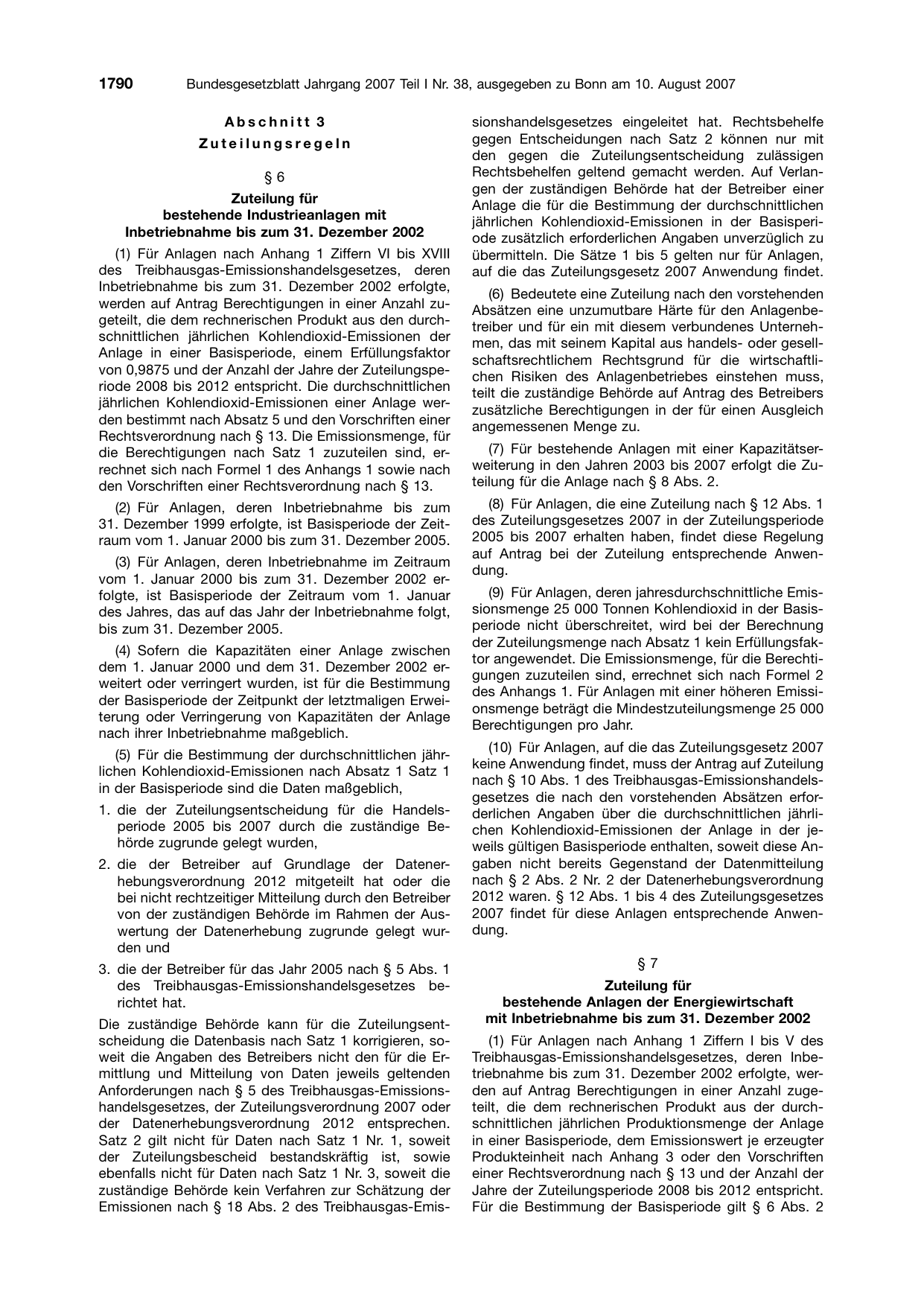 BGBl. 2007, Seite 1790 — Originalseite als Abbildung
