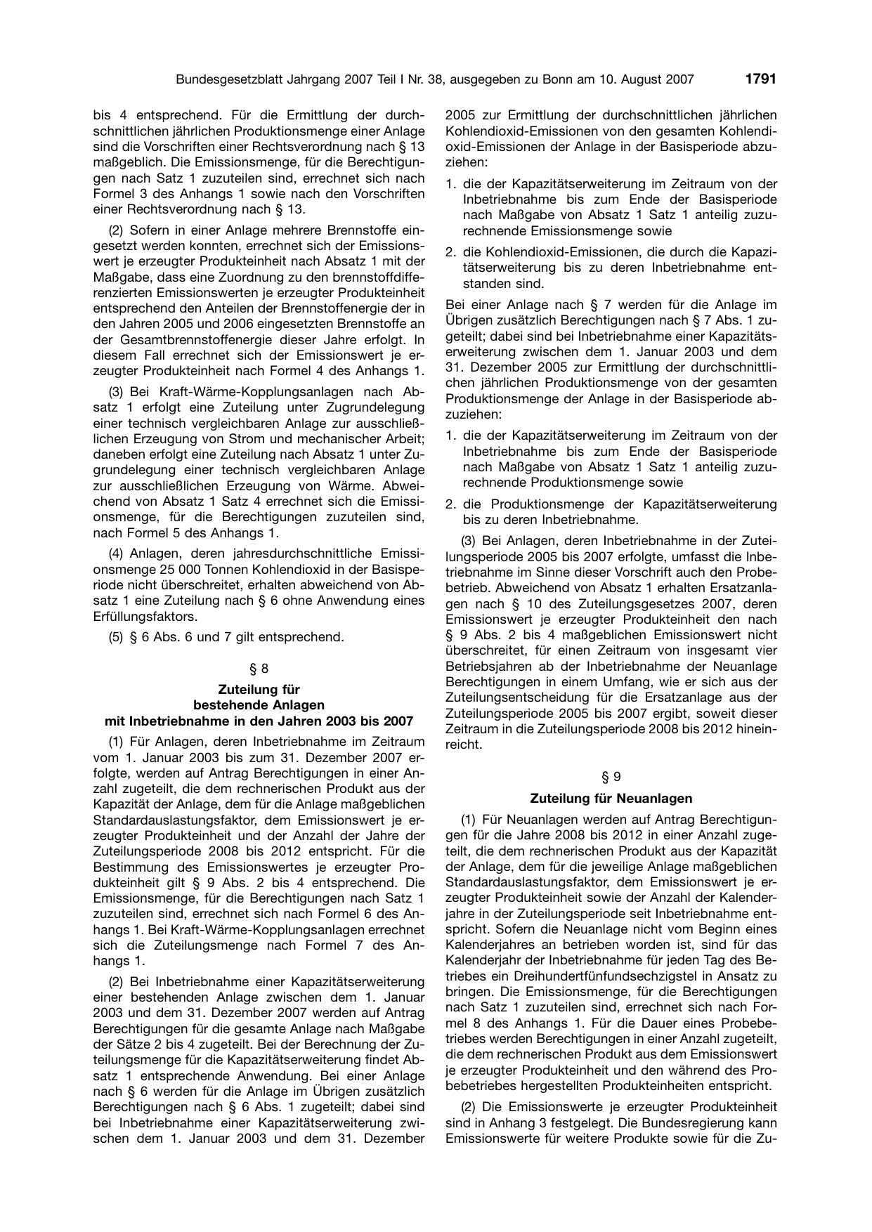 BGBl. 2007, Seite 1791 — Originalseite als Abbildung
