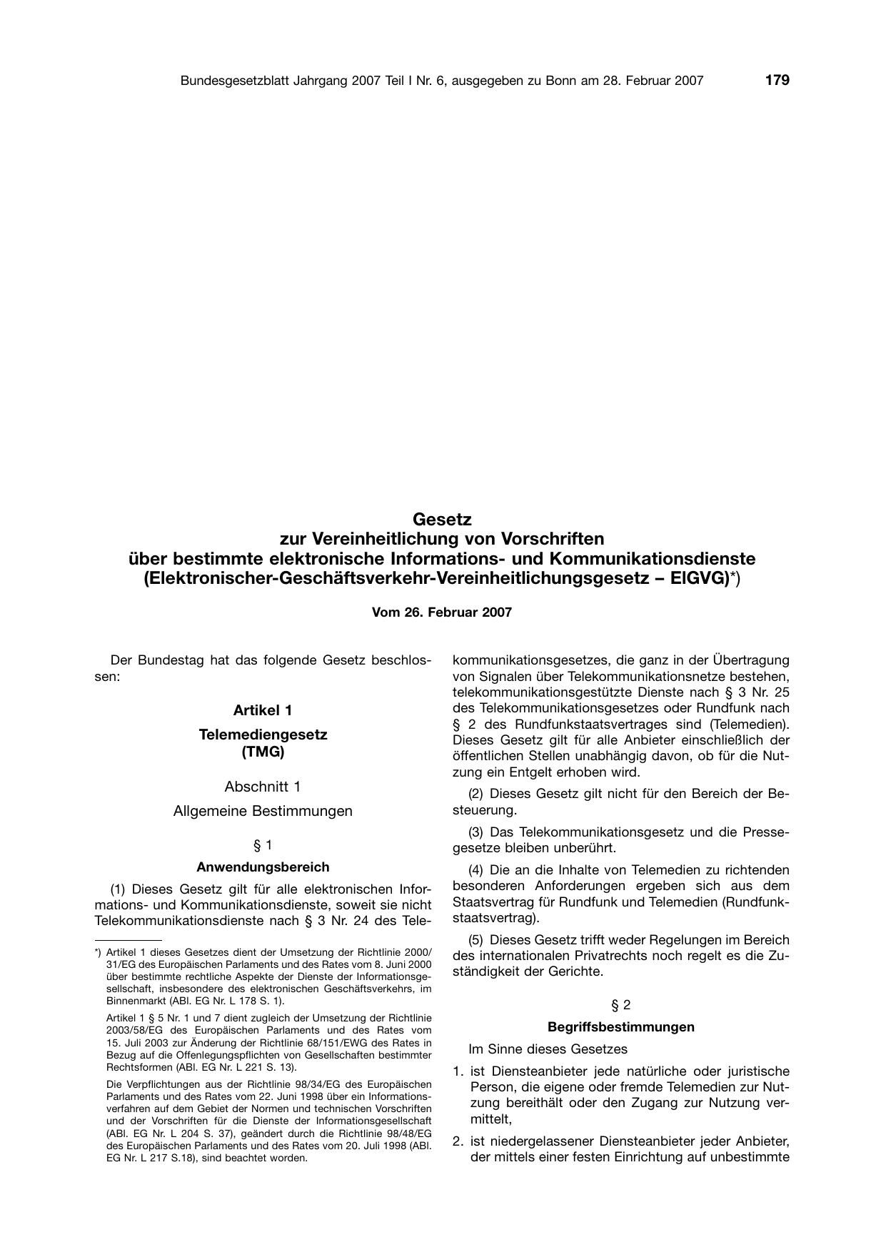 BGBl. 2007, Seite 179 — Originalseite als Abbildung