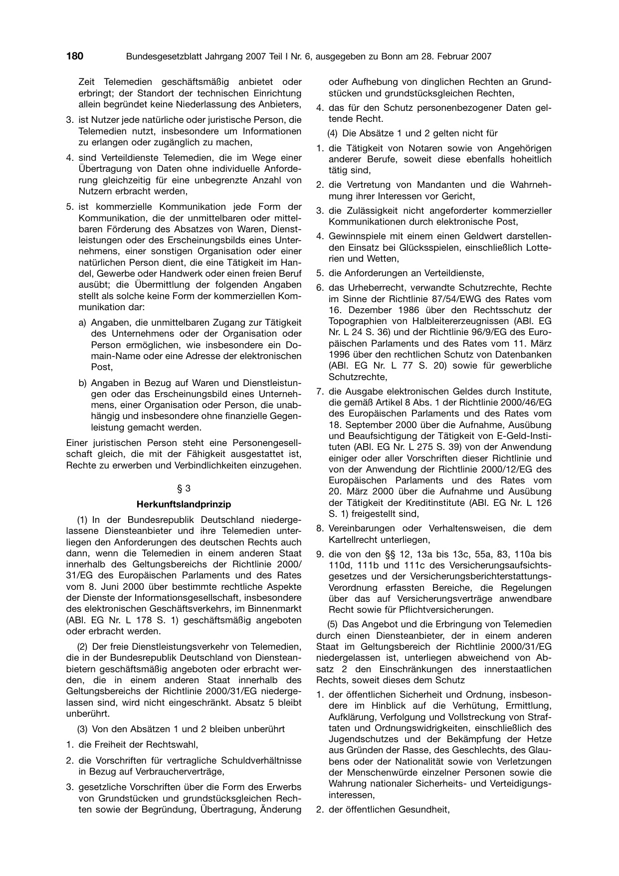 BGBl. 2007, Seite 180 — Originalseite als Abbildung