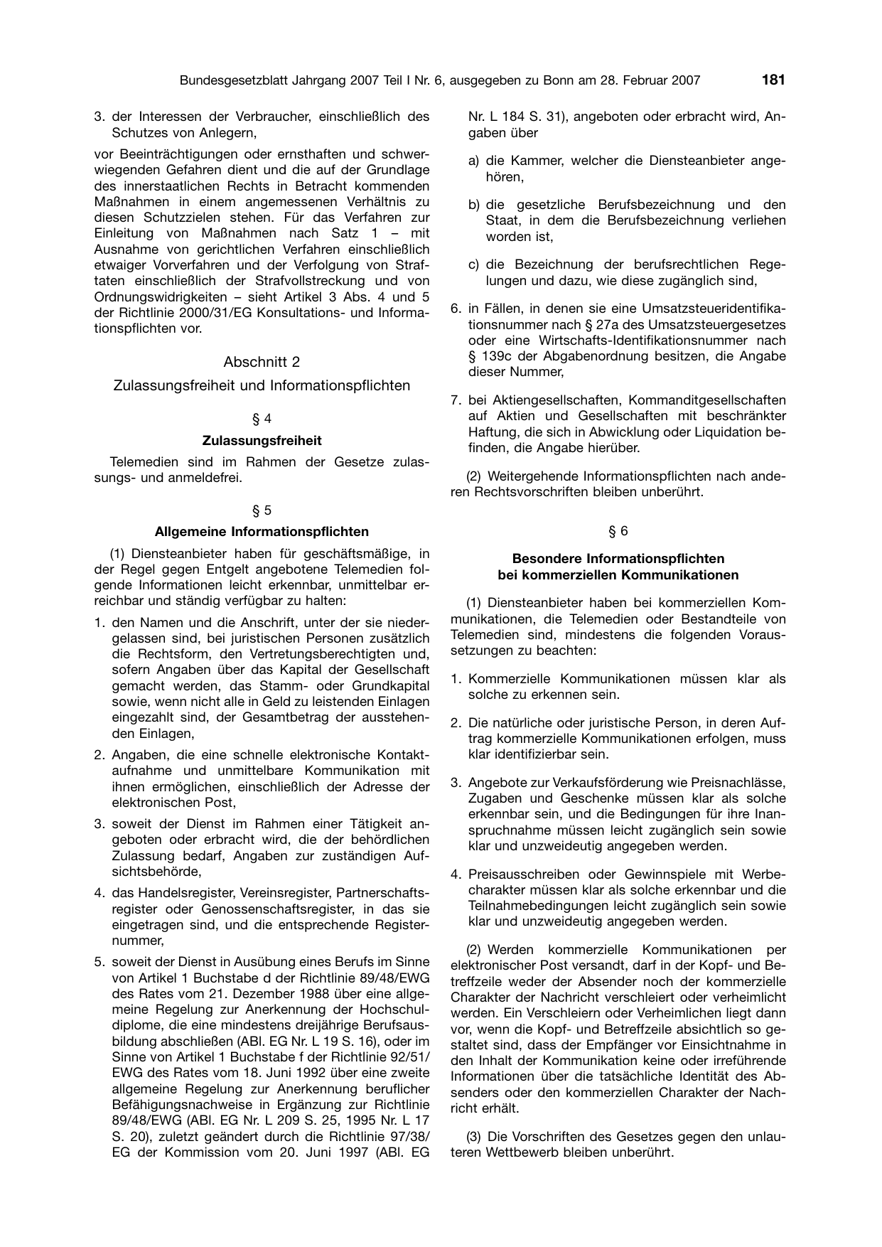 BGBl. 2007, Seite 181 — Originalseite als Abbildung