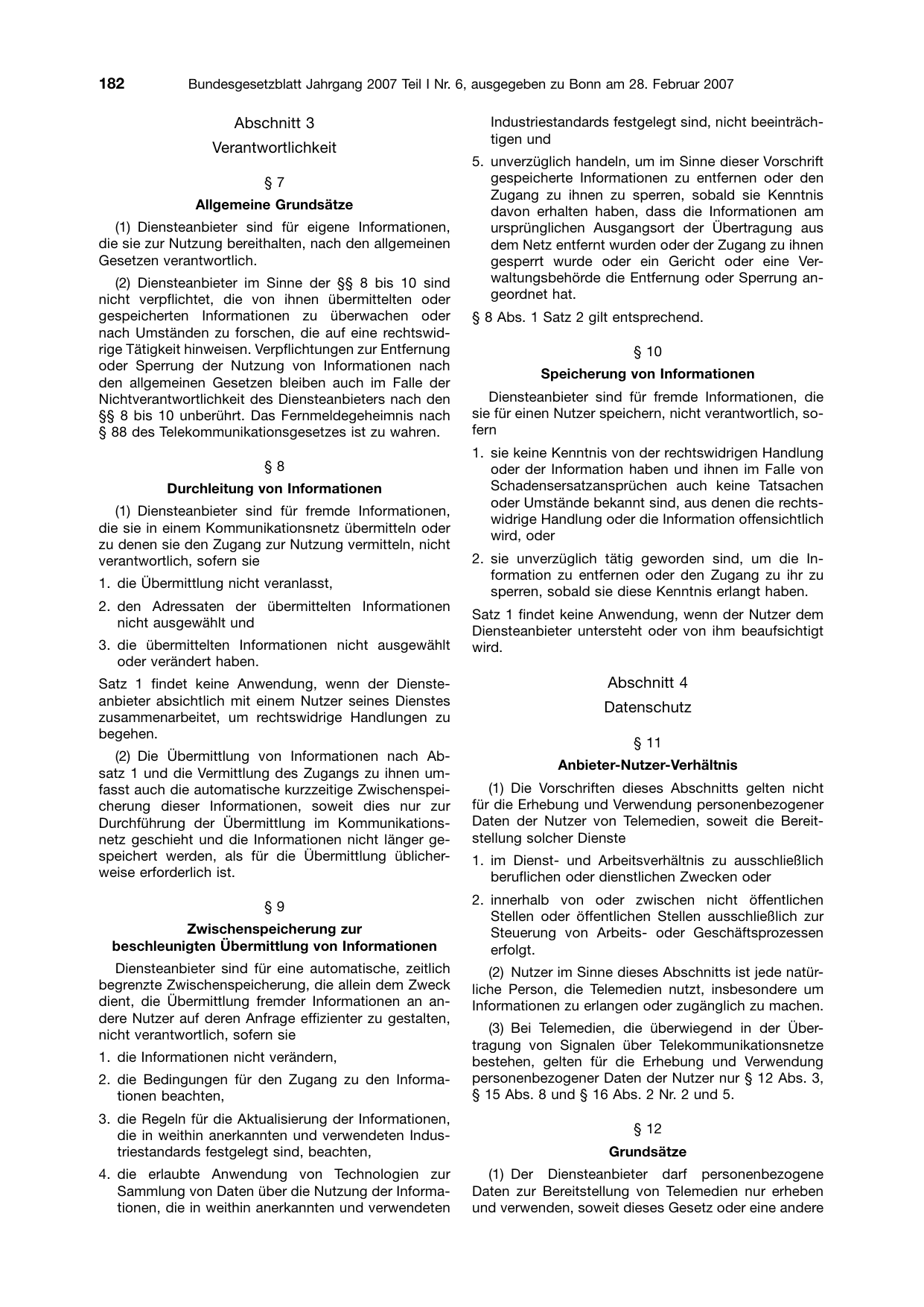 BGBl. 2007, Seite 182 — Originalseite als Abbildung