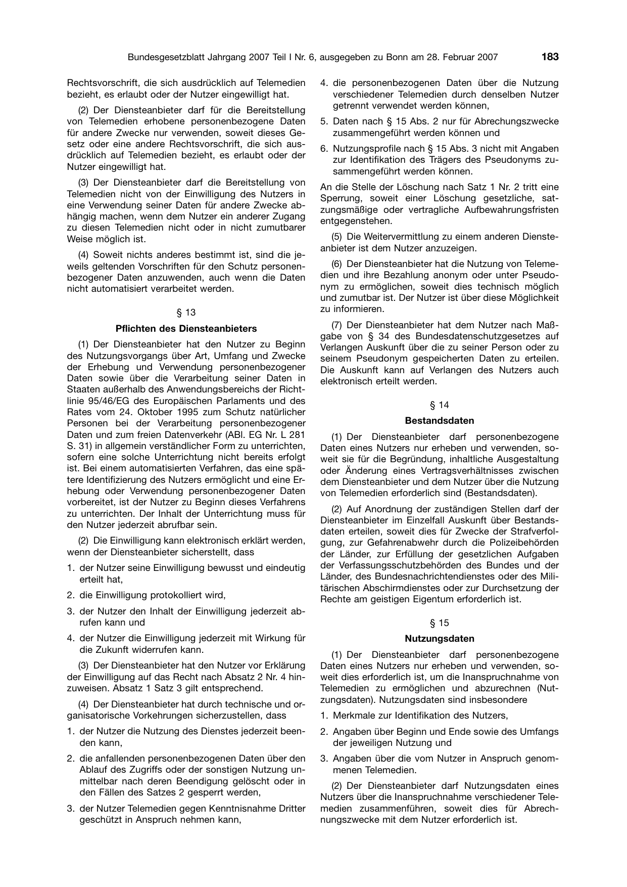 BGBl. 2007, Seite 183 — Originalseite als Abbildung