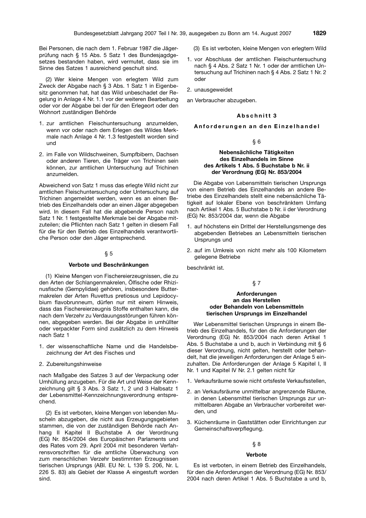 BGBl. 2007, Seite 1829 — Originalseite als Abbildung
