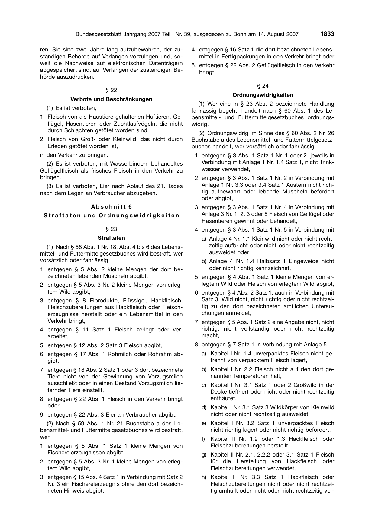 BGBl. 2007, Seite 1833 — Originalseite als Abbildung