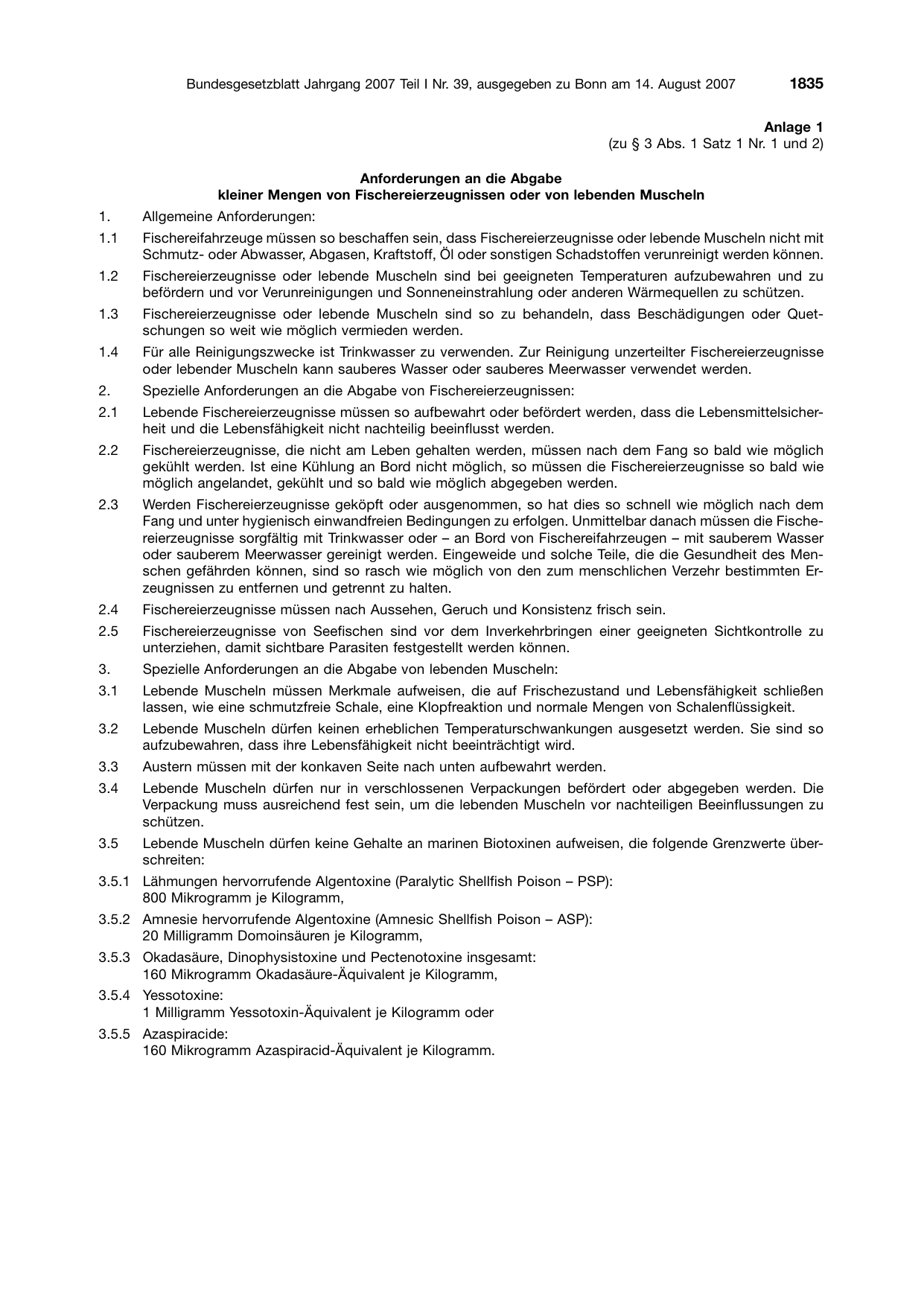 BGBl. 2007, Seite 1835 — Originalseite als Abbildung