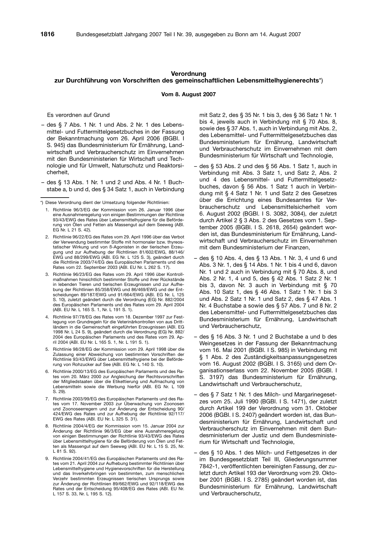 BGBl. 2007, Seite 1816 — Originalseite als Abbildung