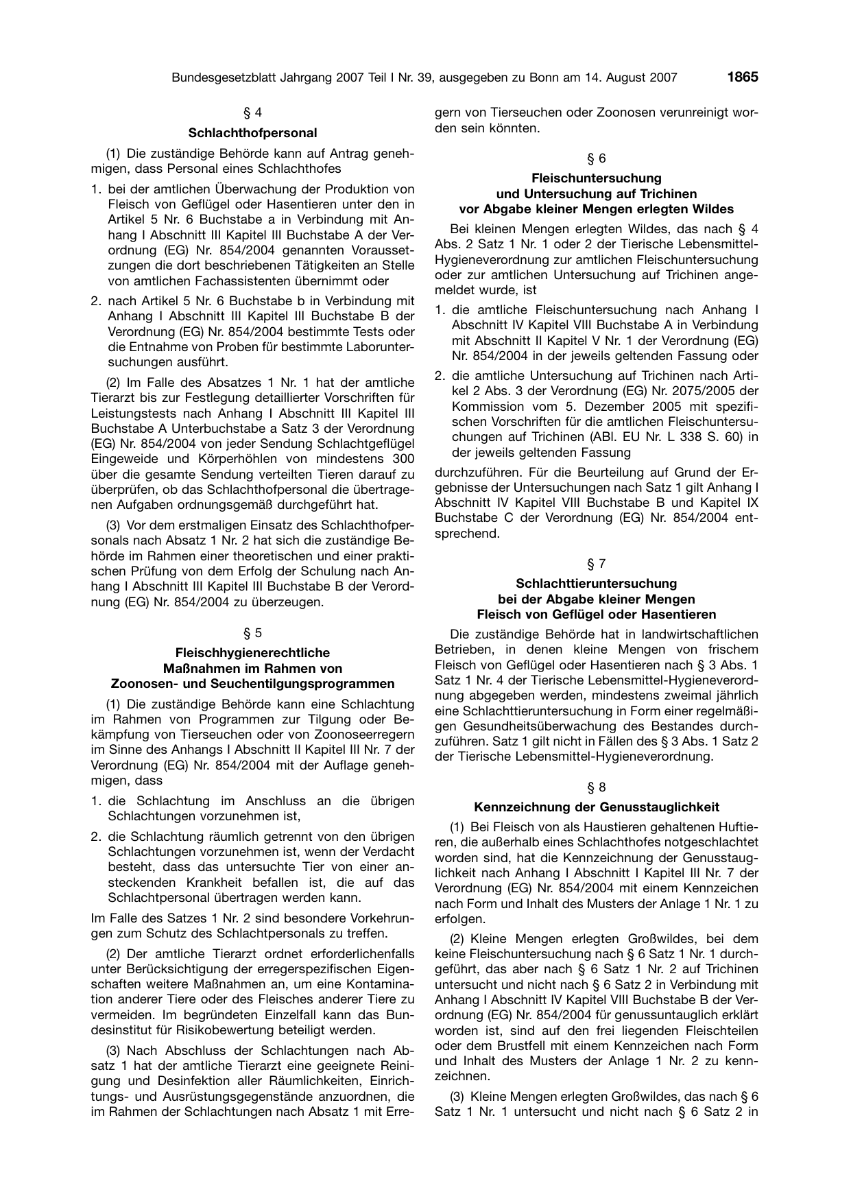 BGBl. 2007, Seite 1865 — Originalseite als Abbildung