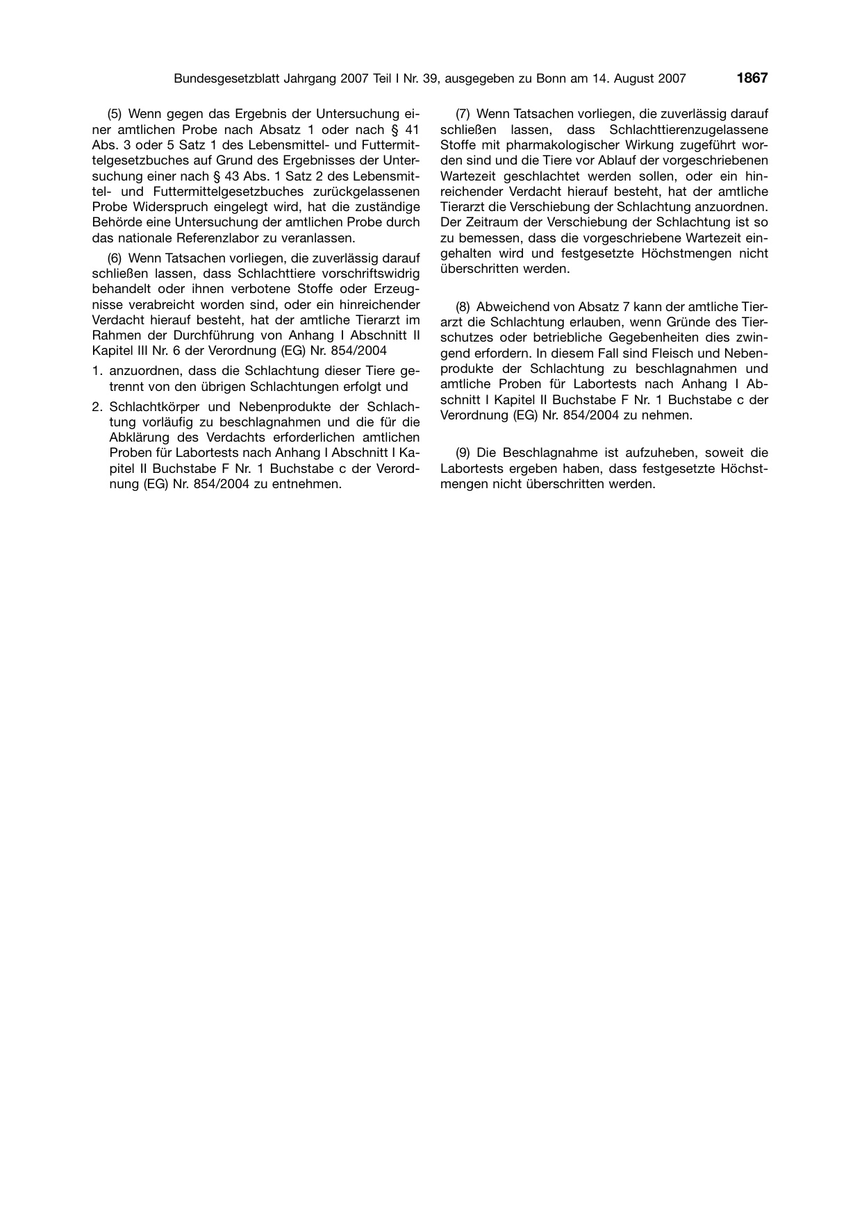 BGBl. 2007, Seite 1867 — Originalseite als Abbildung