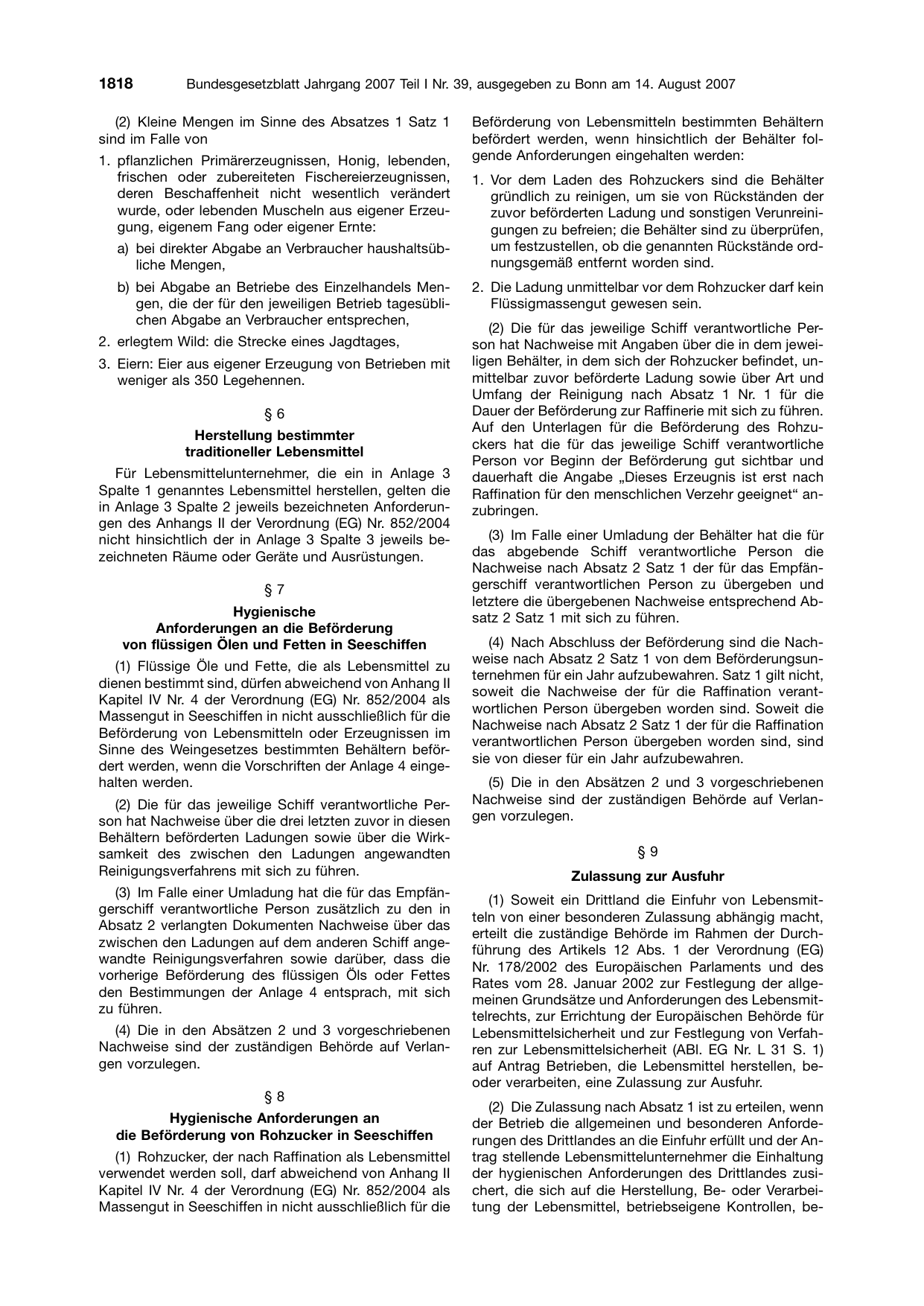 BGBl. 2007, Seite 1818 — Originalseite als Abbildung