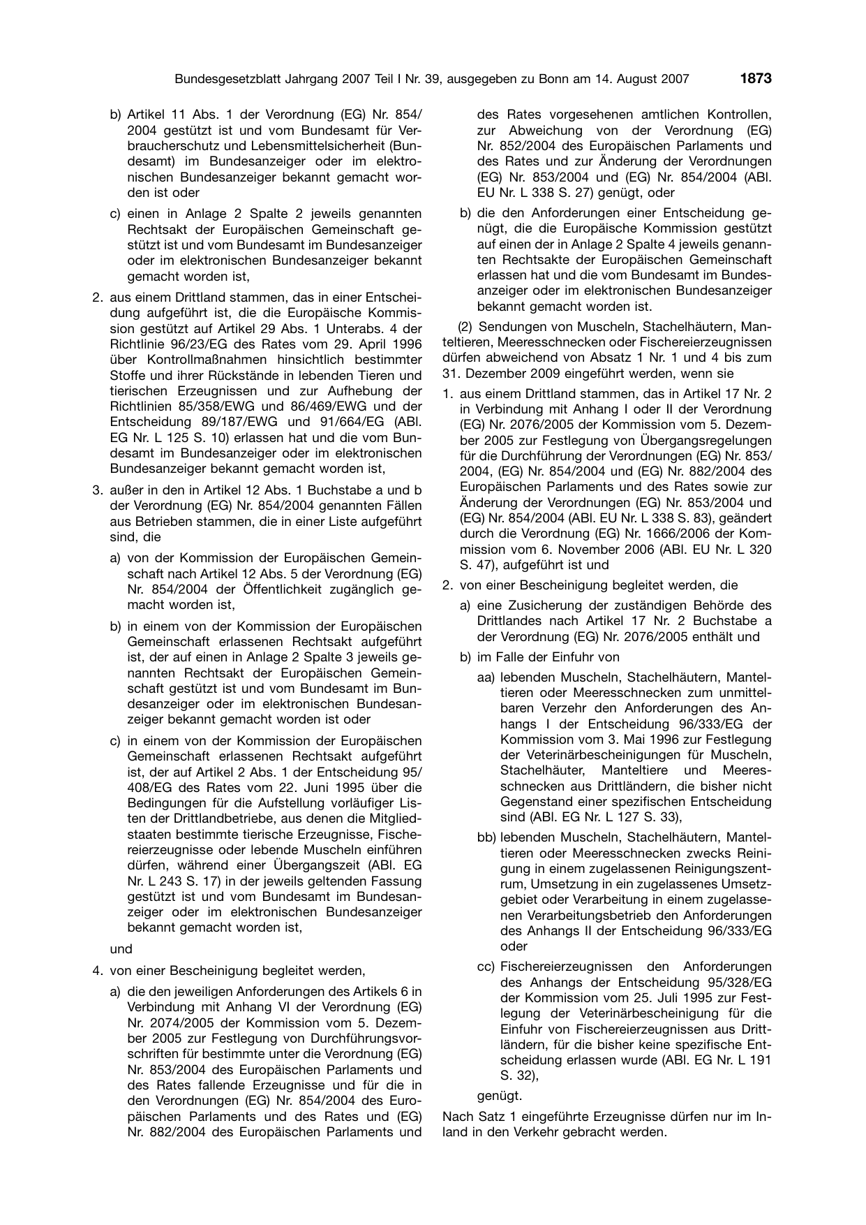 BGBl. 2007, Seite 1873 — Originalseite als Abbildung